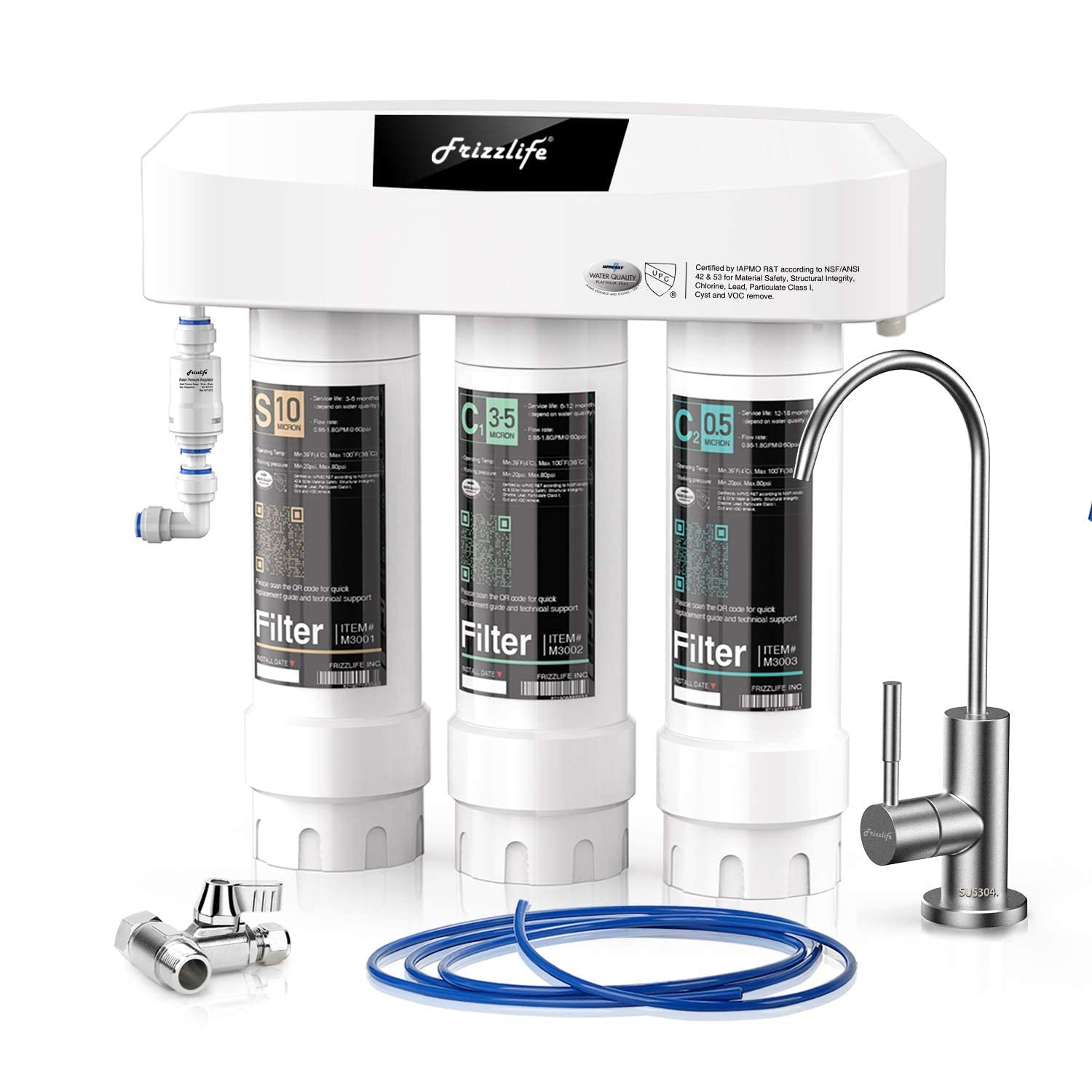 Frizzlife Sp99 Under Sink Water Filter System With Brushed Nickel Faucet, Nsf 42&53 Certified