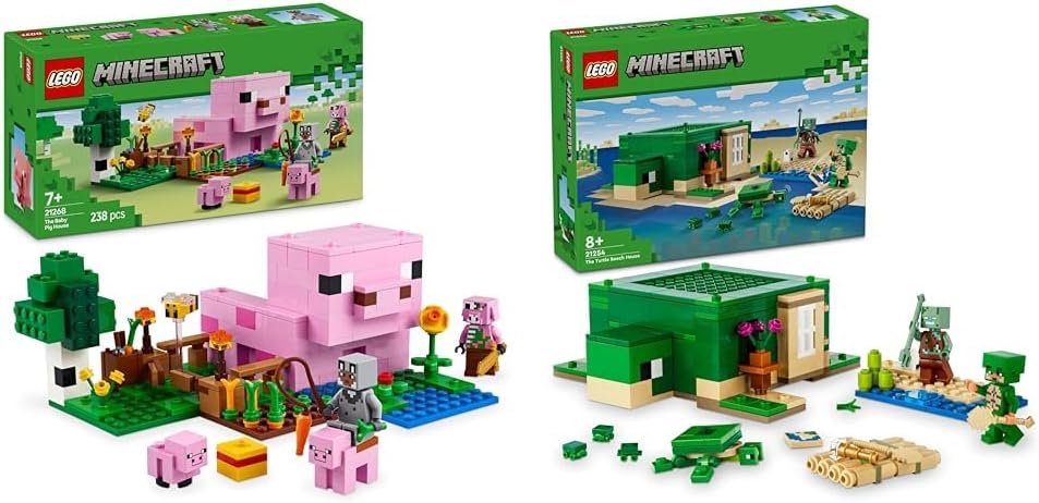 Lego Minecraft The Baby Pig House + The Turtle Beach House Farm Animal Set 21268 + 21254