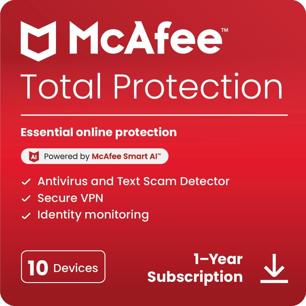 Mcafee Total Protection 10-Devices 2025 Antivirus Software With Secure Vpn & Identity Monitoring