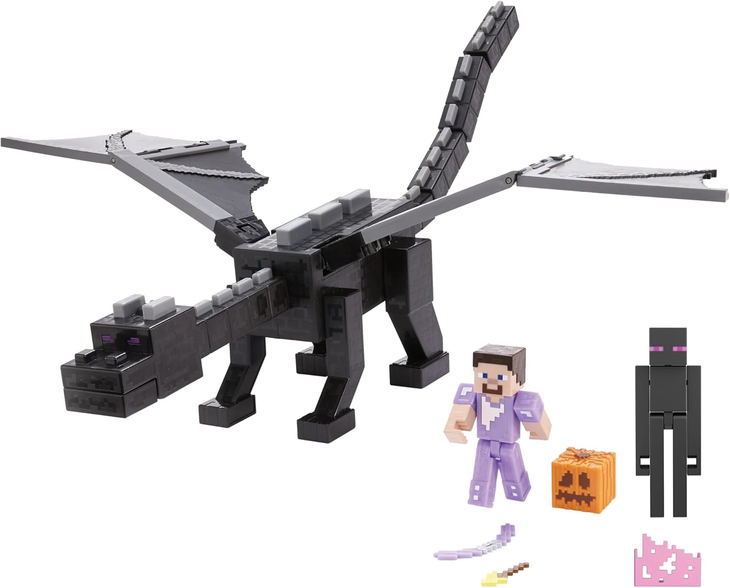 Minecraft Ender Dragon Action Figures Set By Mattel, Htn25, 3.25-In Scale With Lights & Sounds