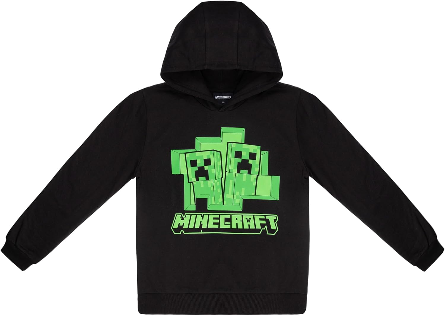 Minecraft Boys Hooded Sweatshirt - Black Graphic Creeper Block Design Gamer Hoodie