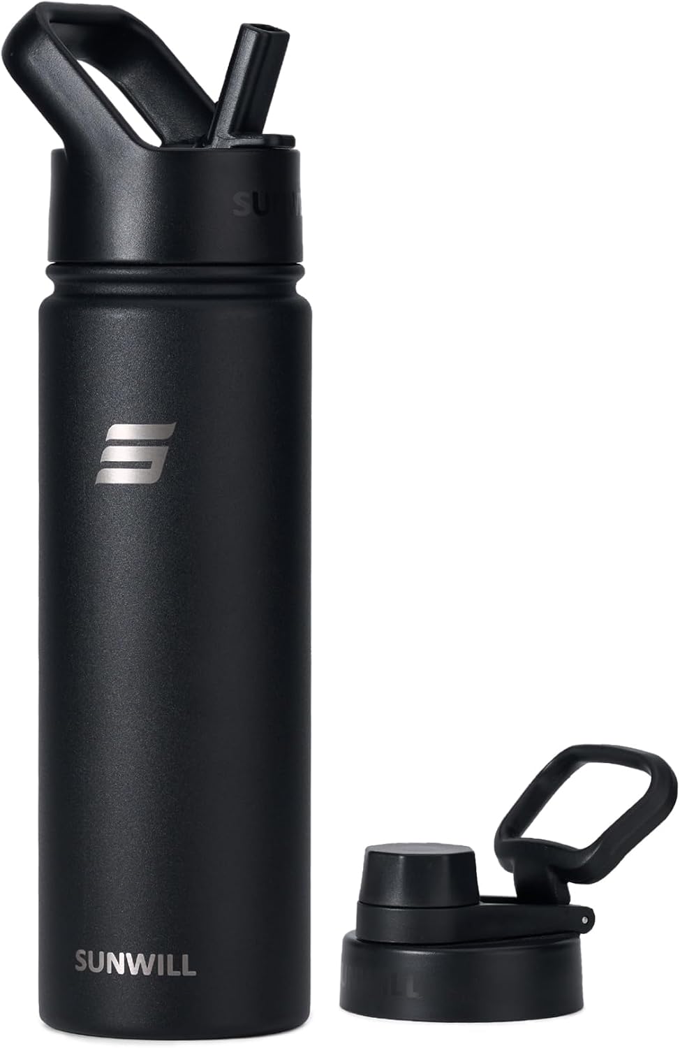 Sunwill Metal Water Bottle With Straw, 650Ml Insulated Stainless Steel Thermal Flask