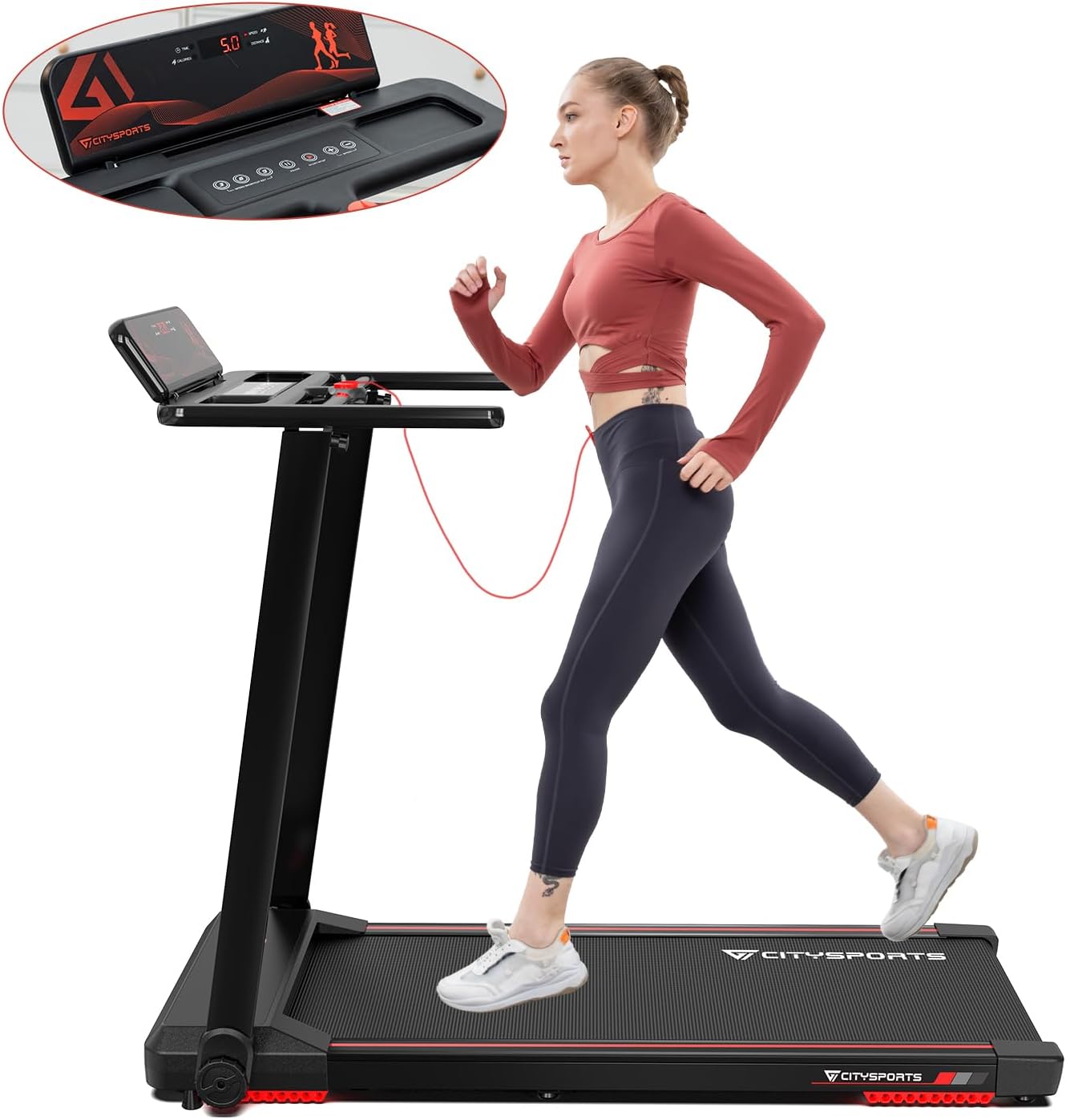 Citysports Folding Treadmill Cs-Wp9, 2.0Hp Foldable Under Desk Treadmill With Adjustable Speeds 1-12Km/H