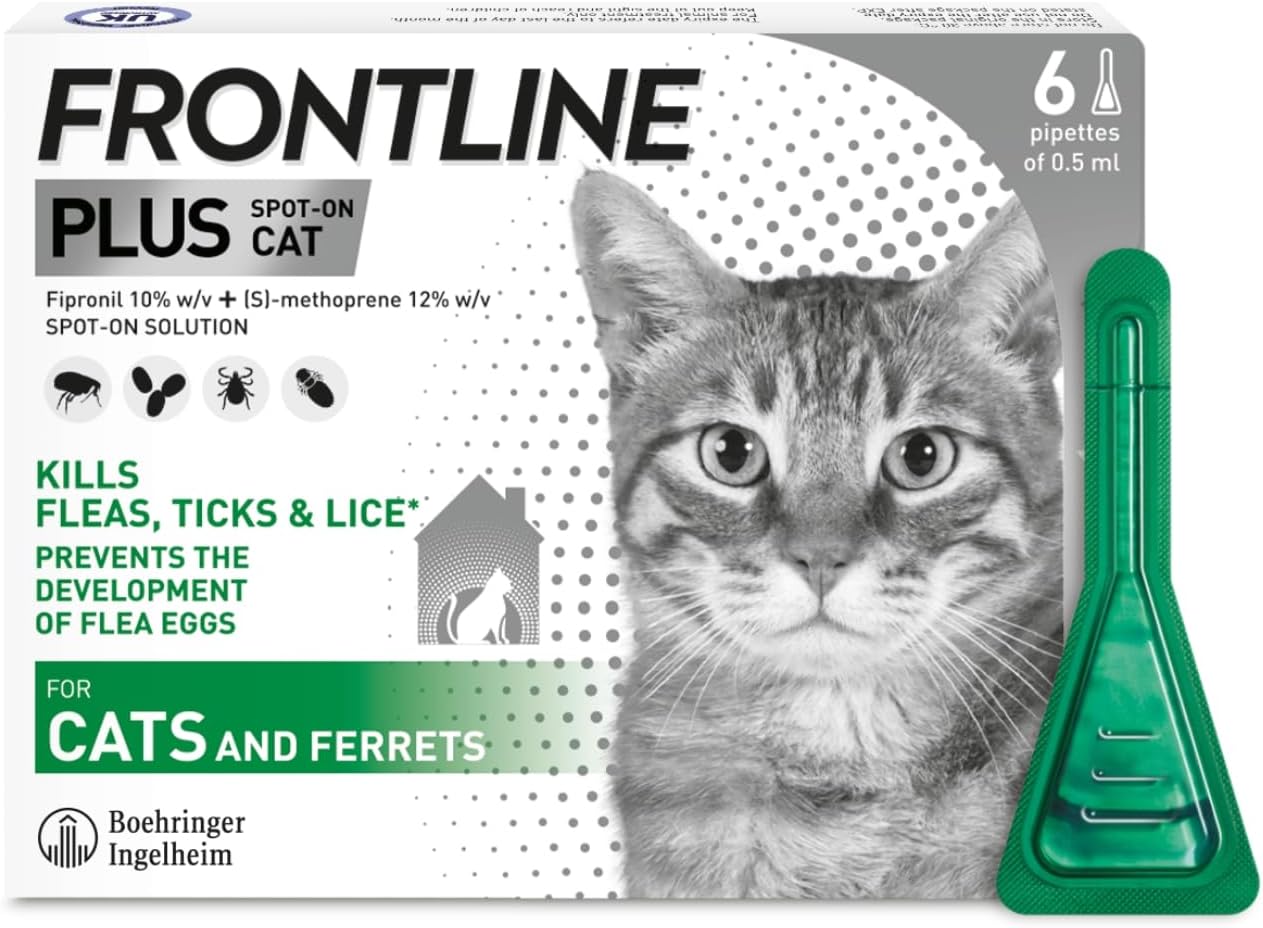 Frontline Plus Flea & Tick Treatment For Cats And Ferrets - 6 Pipettes