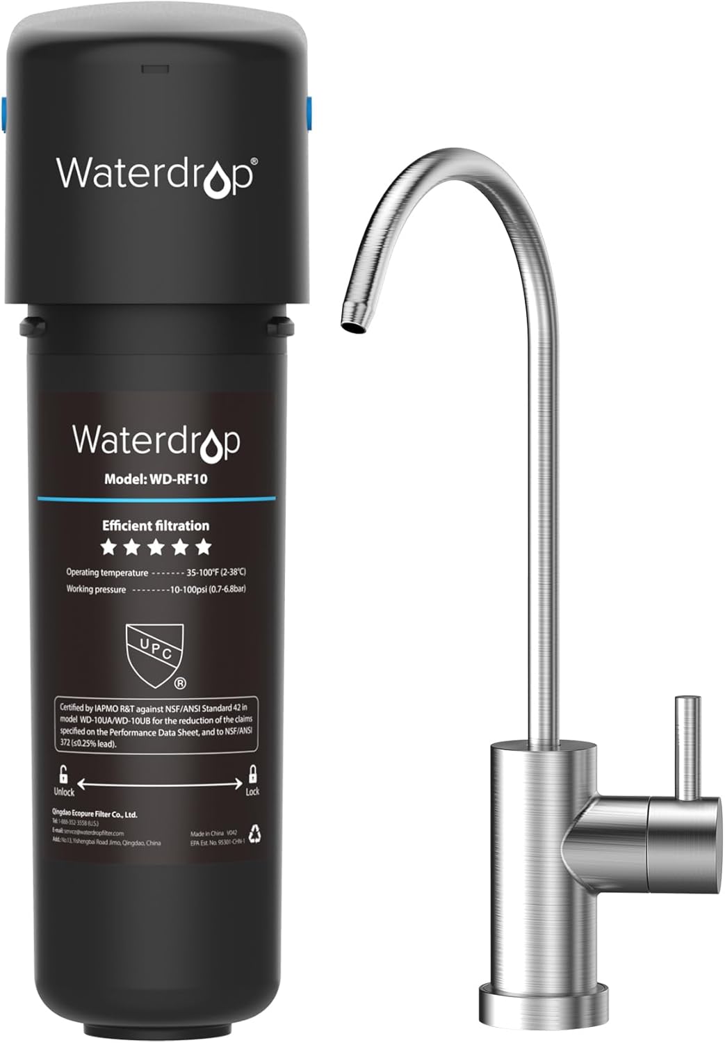 Waterdrop Wd-10Ub Under Sink Water Filter With Dedicated Faucet, Nsf/Ansi 42 Certified