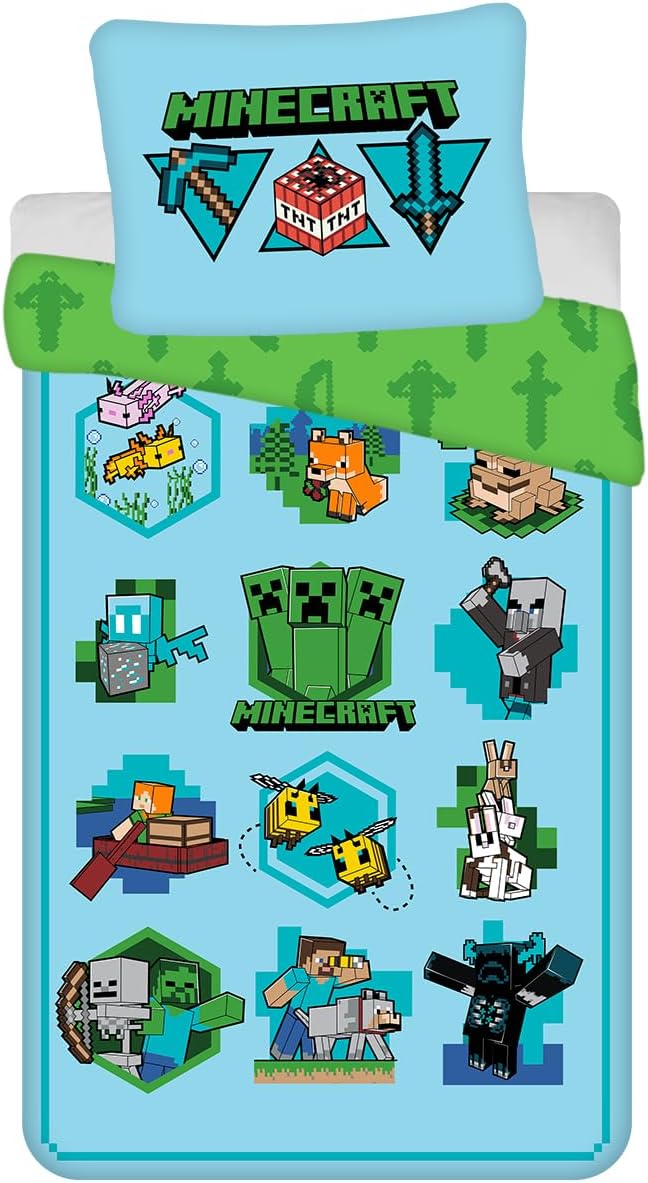 Minecraft Official Single Duvet Cover Set By Jerry Fabrics - Je10329Jf, 140 X 200 Cm With Matching Pillowcase