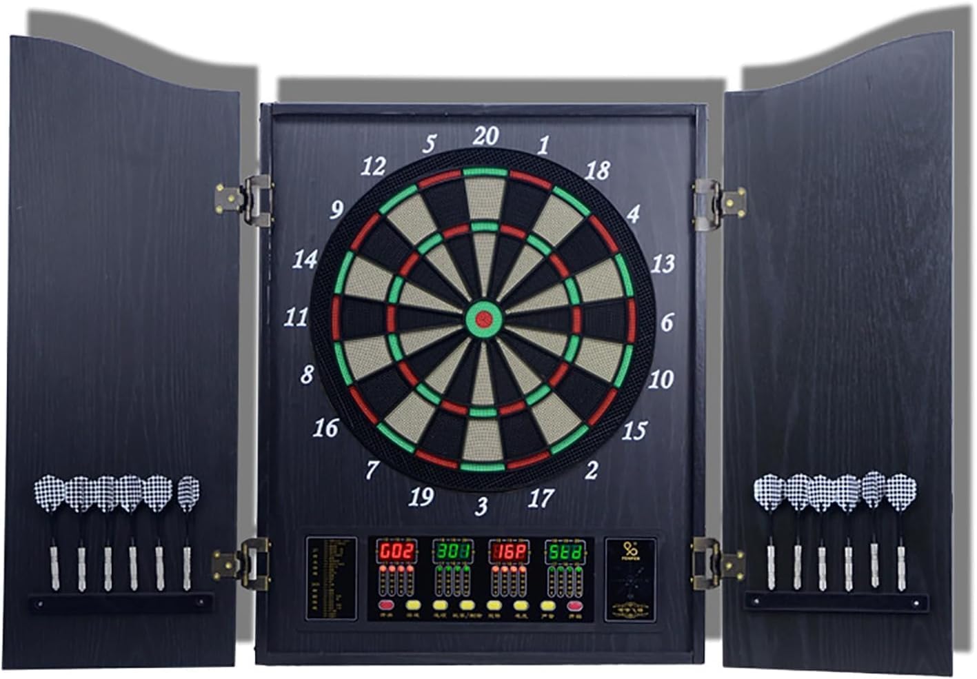 Hdccdm Electronic Dart Board Cabinet Set, Model Rn0160002489, Led Digital Dartboard With 27 Games & 243 Variations