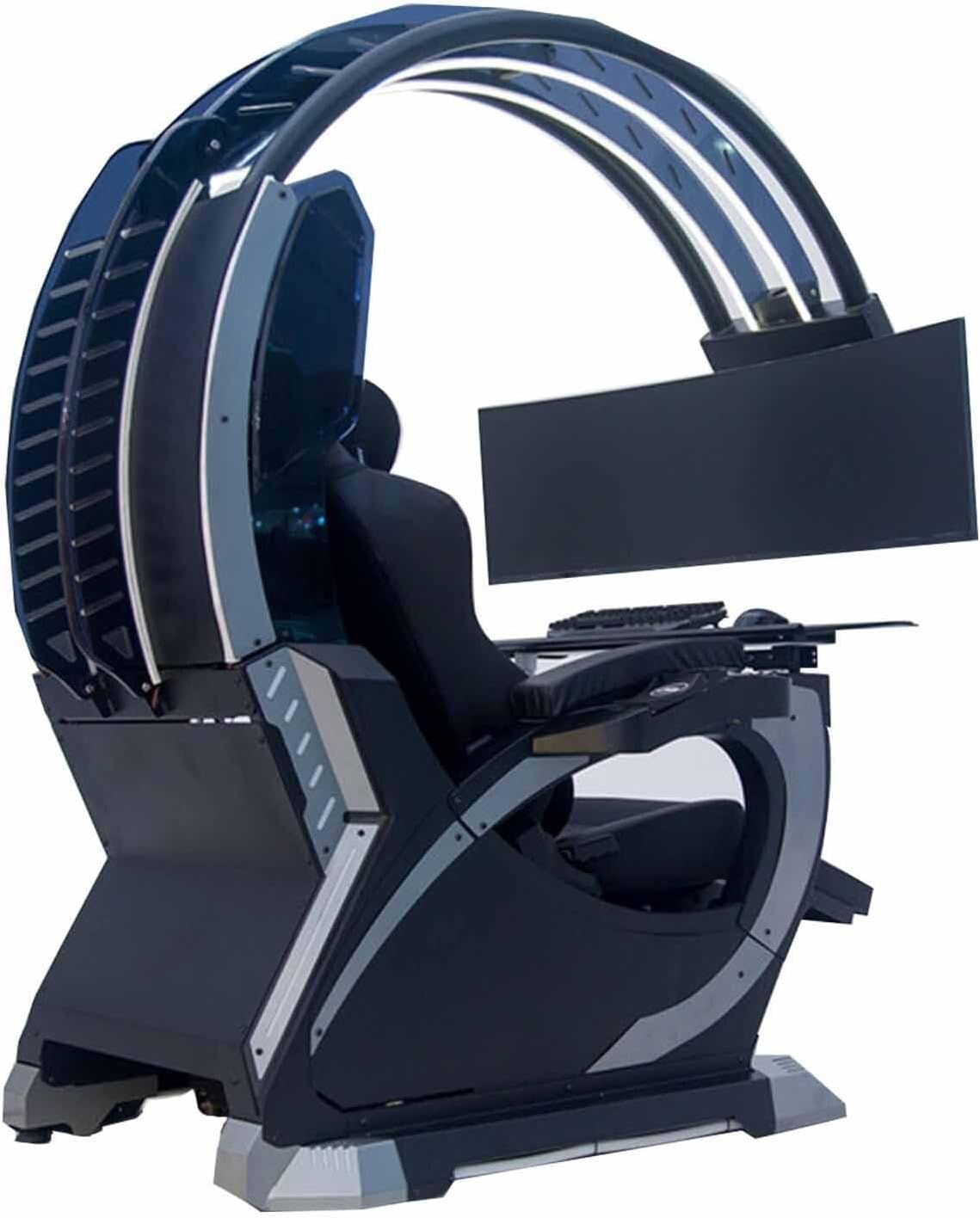 Generic Gvthqagvq-Black Ergonomic Gaming Chair With Massage Function And Adjustable Led Lighting