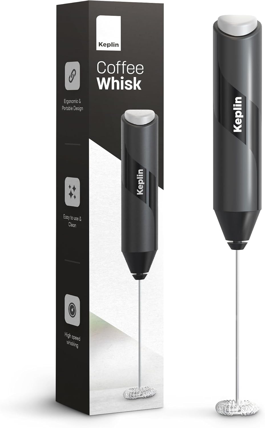Keplin Handheld Milk Frother - Stainless Steel Electric Whisk