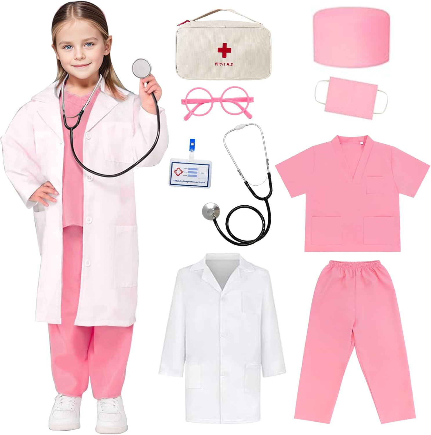 Keaiyouhuo Kids Doctor Costume Set With Stethoscope For Halloween Dress Up