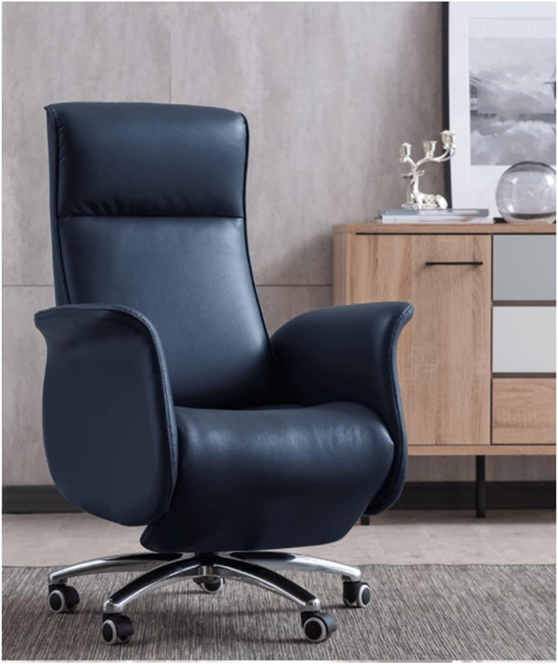 Klajhhsssssssss Home Office Desk Chair Computer Gaming Chair Adjustable Cowhide Recliner Boss Chair Blue