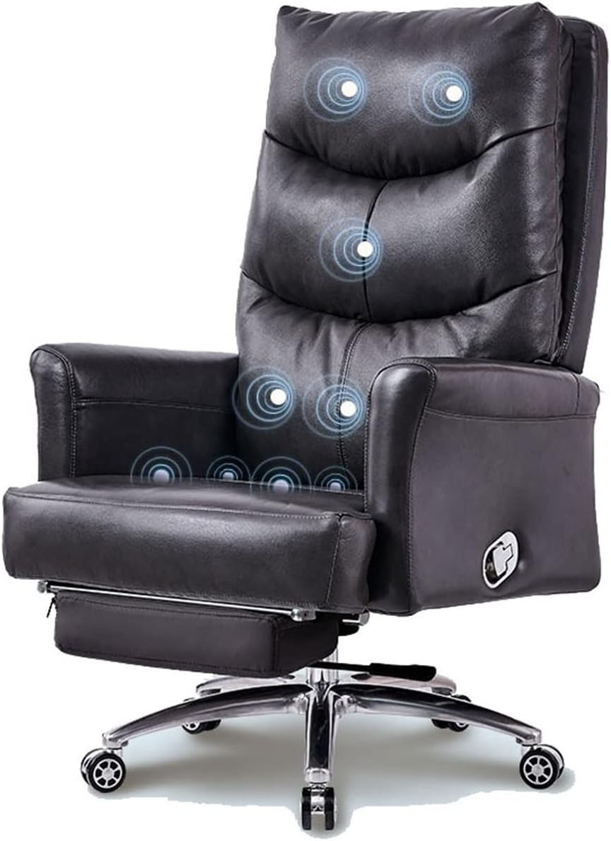 Klajhhsssssssss Executive Office Chair Black - Cowhide Adjustable Massage Chair With Steel Feet