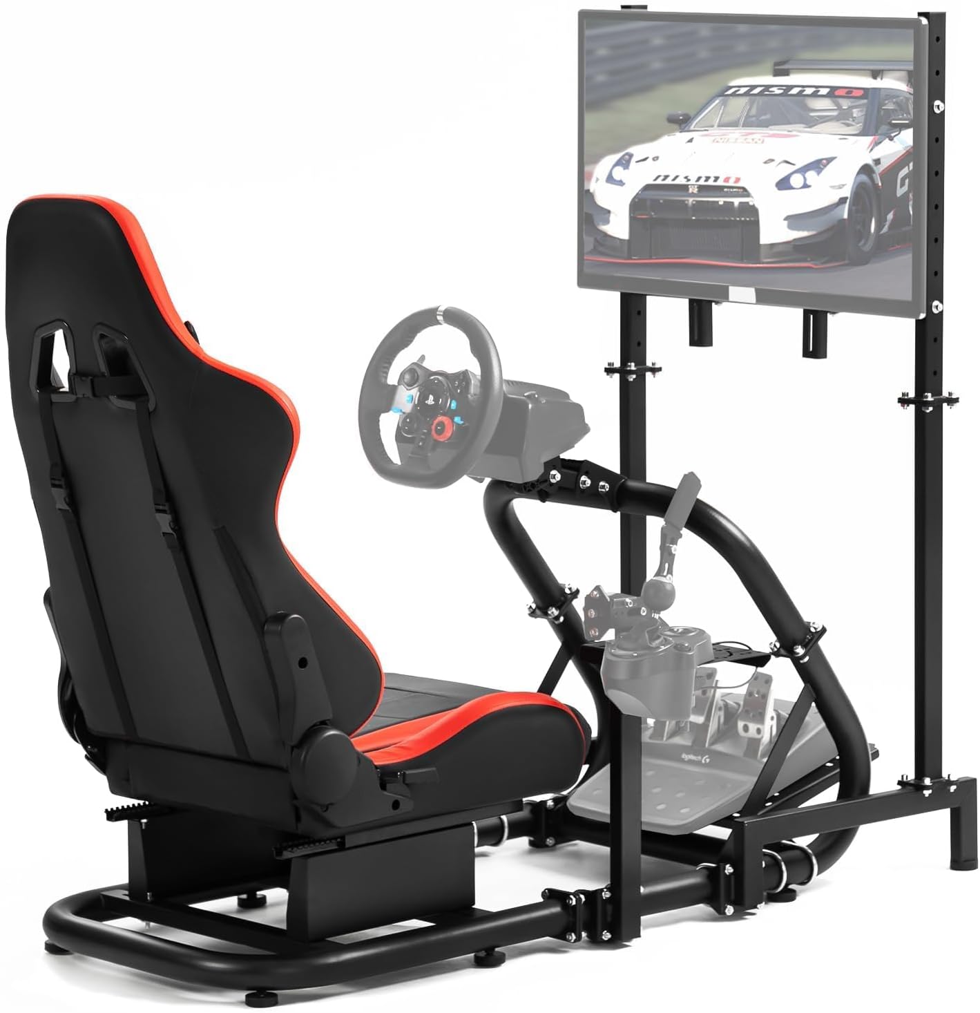 Dardoo Racing Simulator Cockpit With Monitor Stand & Adjustable Seat For Logitech G29 G920 & Thrustmaster T300 Wheels