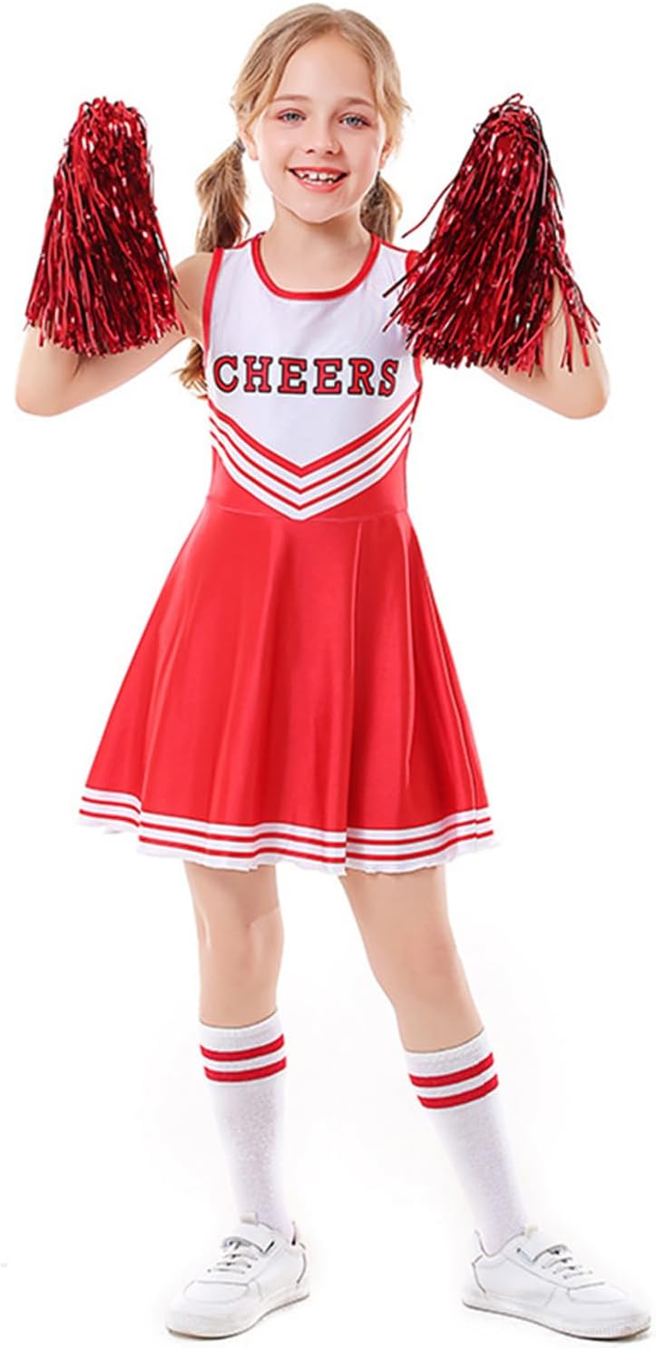 Lolanta Girls Cheerleader Costume With Pom Poms, School Musical Uniform Outfit