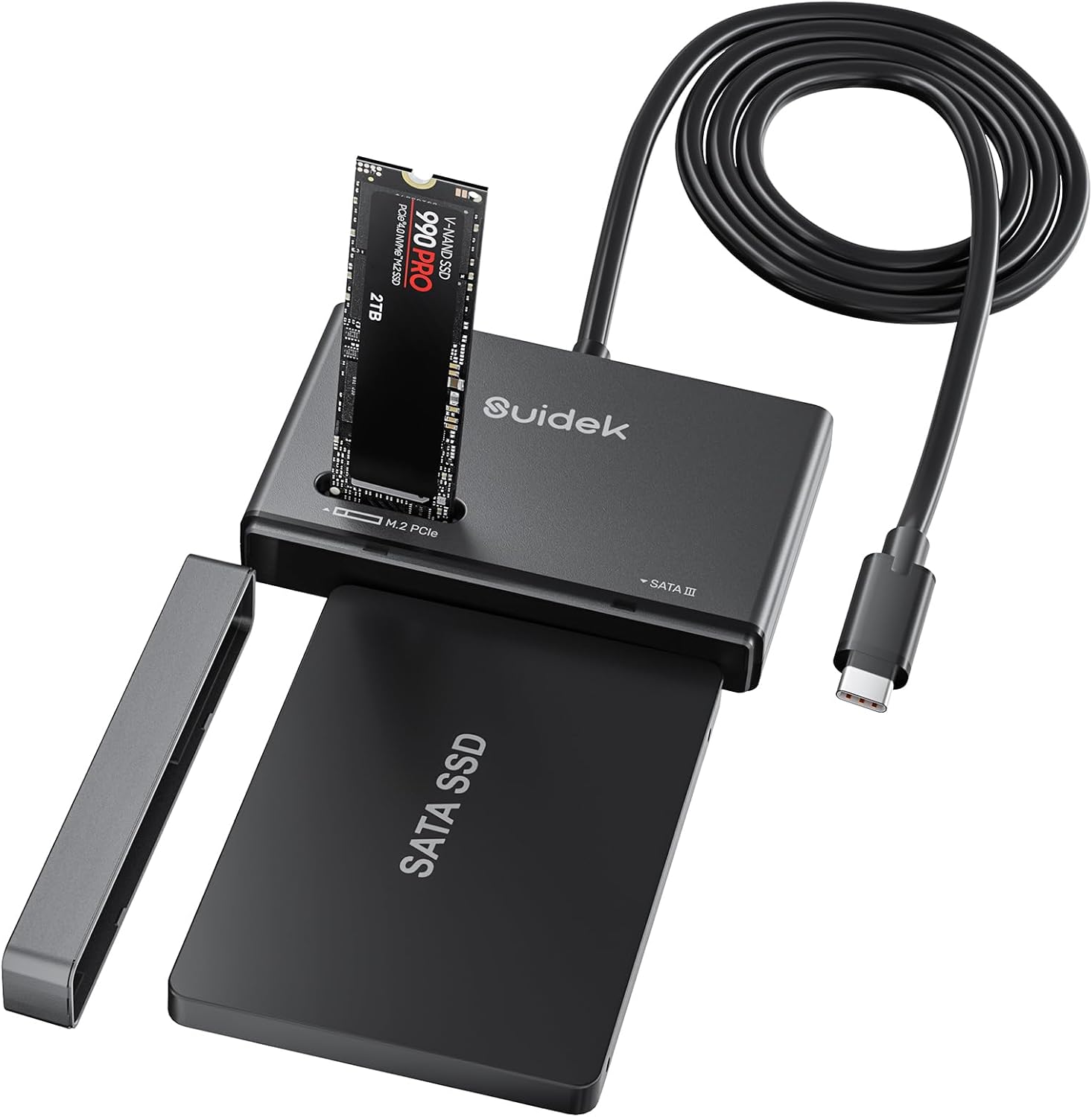 Suidek M.2 Nvme To Sata Hdd Enclosure, Type-C 10Gbps External Adapter For M.2 Ssd And 2.5