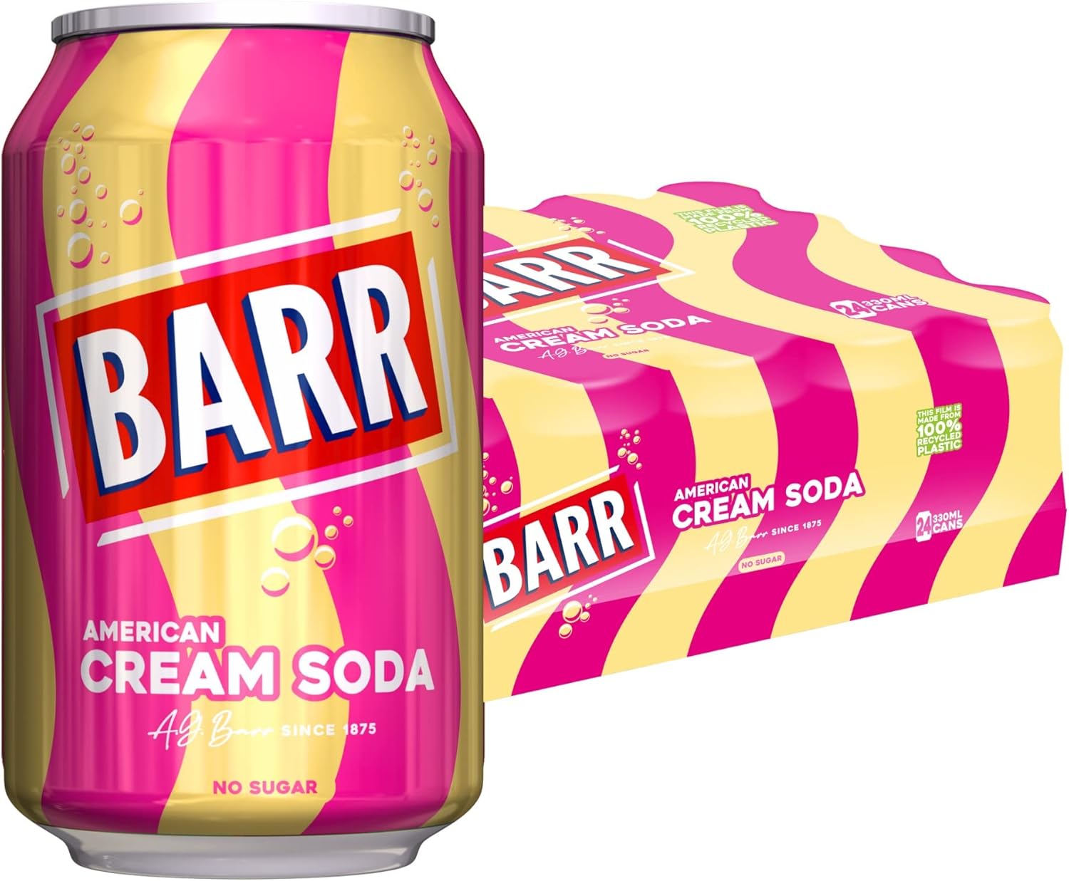 Barr American Cream Soda 24X330Ml Zero Sugar Sparkling Soft Drink