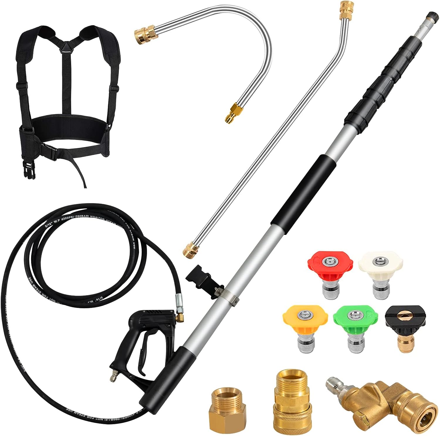 Tangzon 18Ft/550Cm Telescoping Pressure Washer Wand, 4000Psi High Power Washer With 5 Spray Nozzles And Gutter Cleaner Attachment