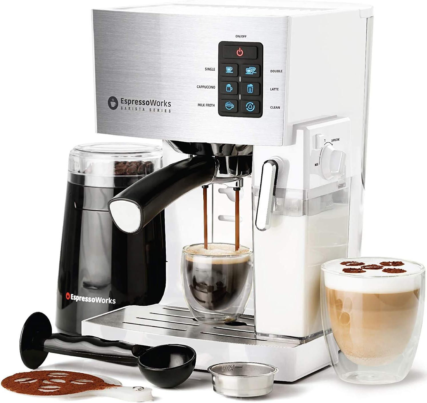 Espressoworks 10Pc All-In-One Barista Bundle Espresso Machine & Cappuccino Maker With Electric Grinder