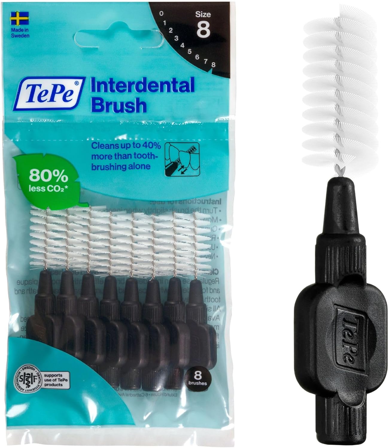 Tepe Interdental Brush Original Black 1.5Mm (Iso 8) - Plaque Removal Tool For Wide Gaps & Daily Oral Care