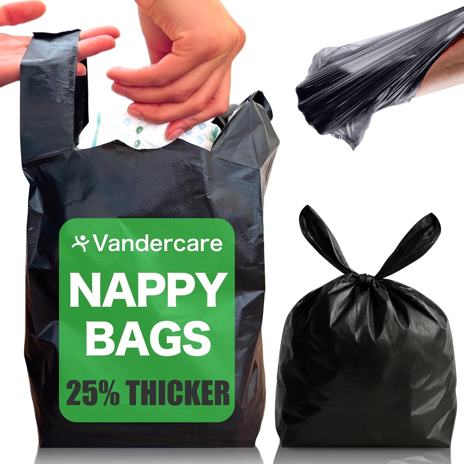 Vandercare Adult Nappy Bags 100 Pack - Discreet & Strong Disposable Sacks For Incontinence Products