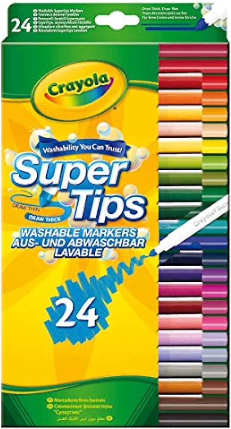 Crayola Supertips Washable Markers - Assorted Colours (Pack Of 24) Premium Felt Tip Pens