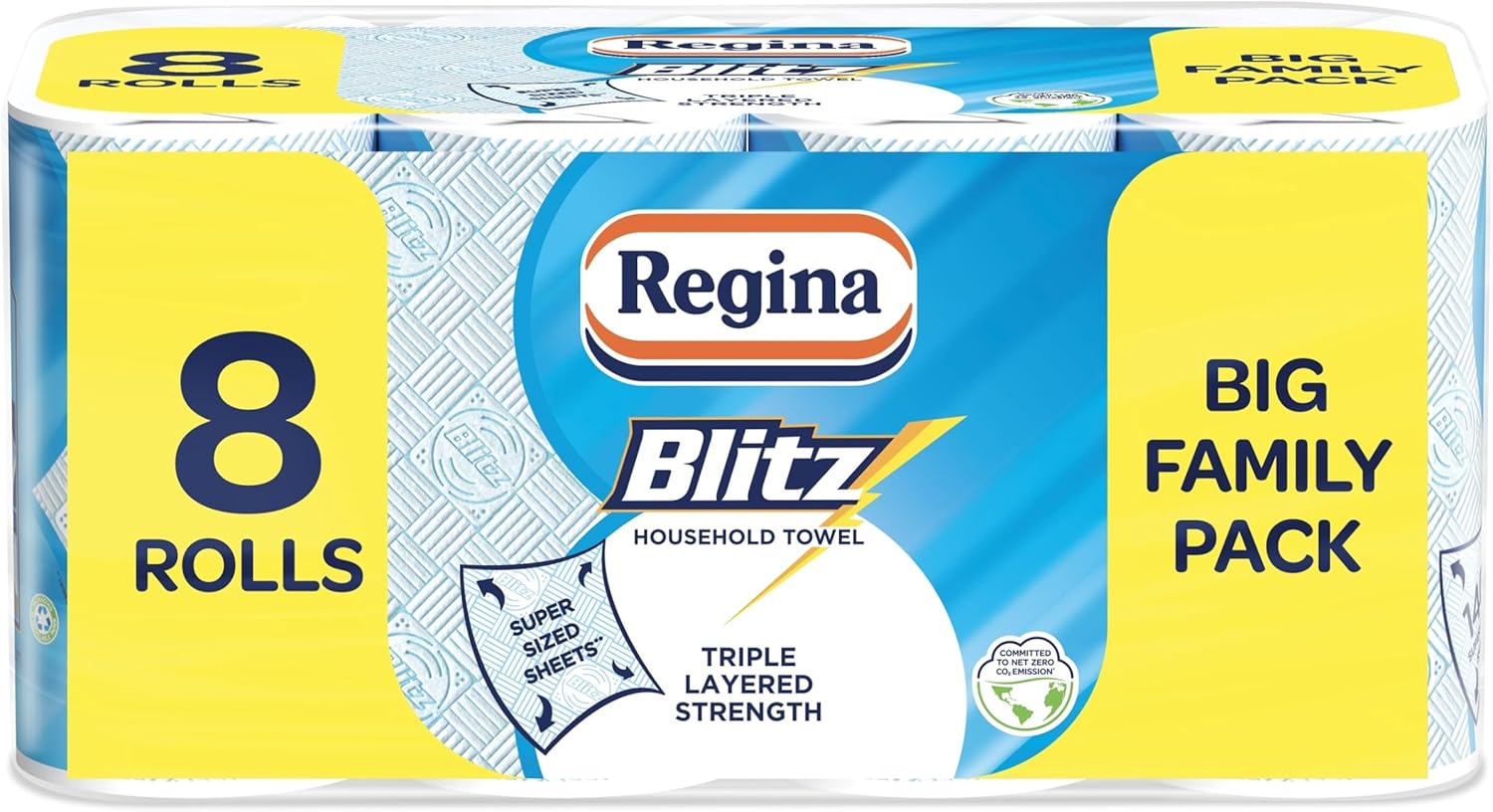 Regina Blitz Household Towels - 8 Rolls, Triple Layered, Fsc Certified Paper