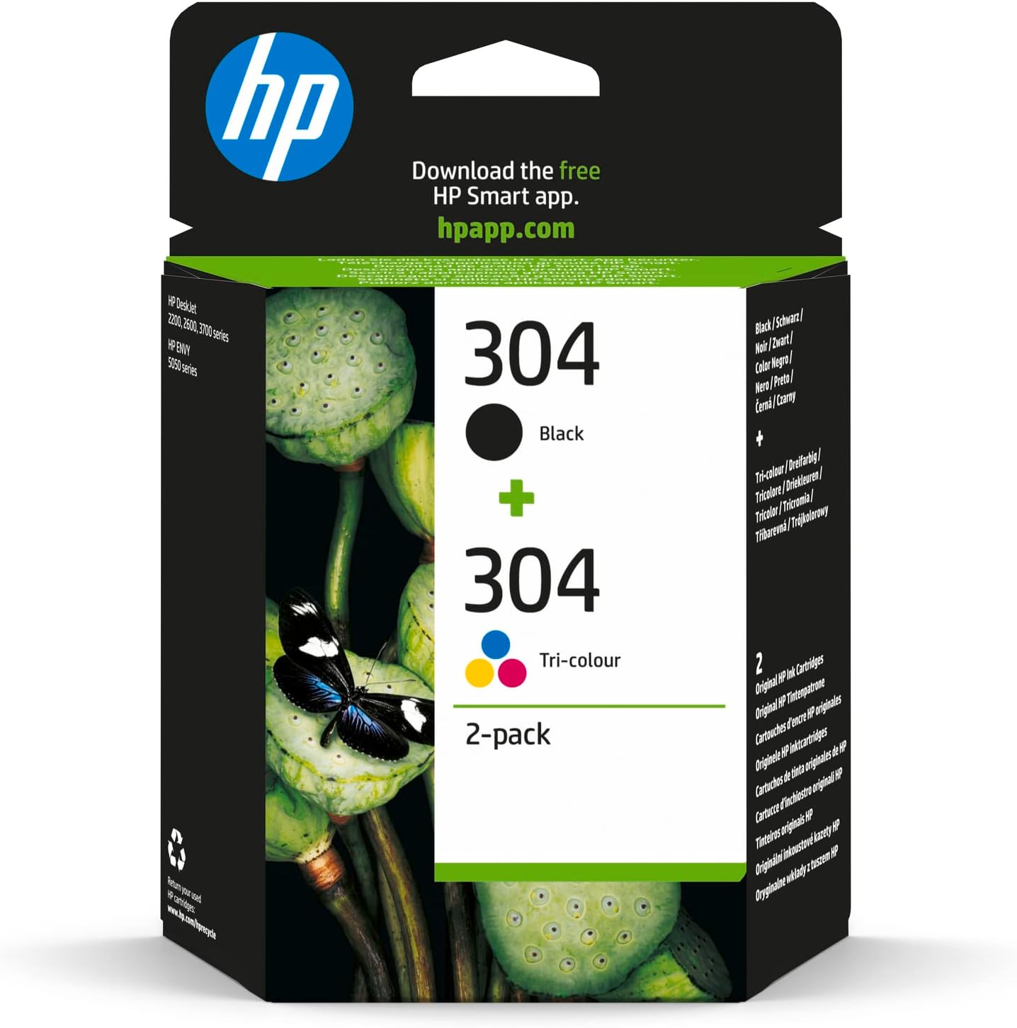 Hp 304 Original Ink Cartridge, Tri-Colour And Black, 2-Pack (3Jb05Ae)