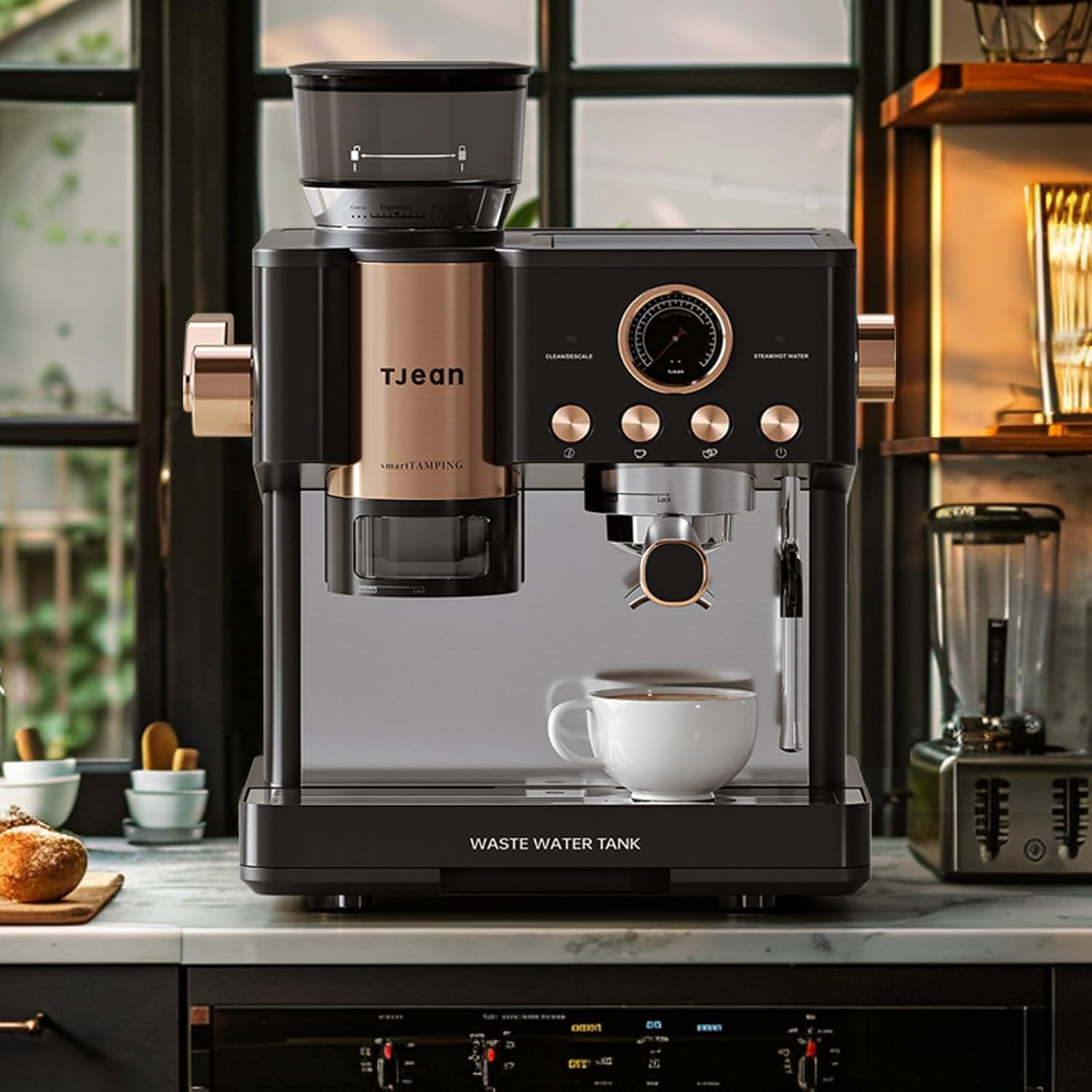 Tjean Barista Senso Dual Boiler Espresso Machine With Smart Tamping And Built-In Grinder