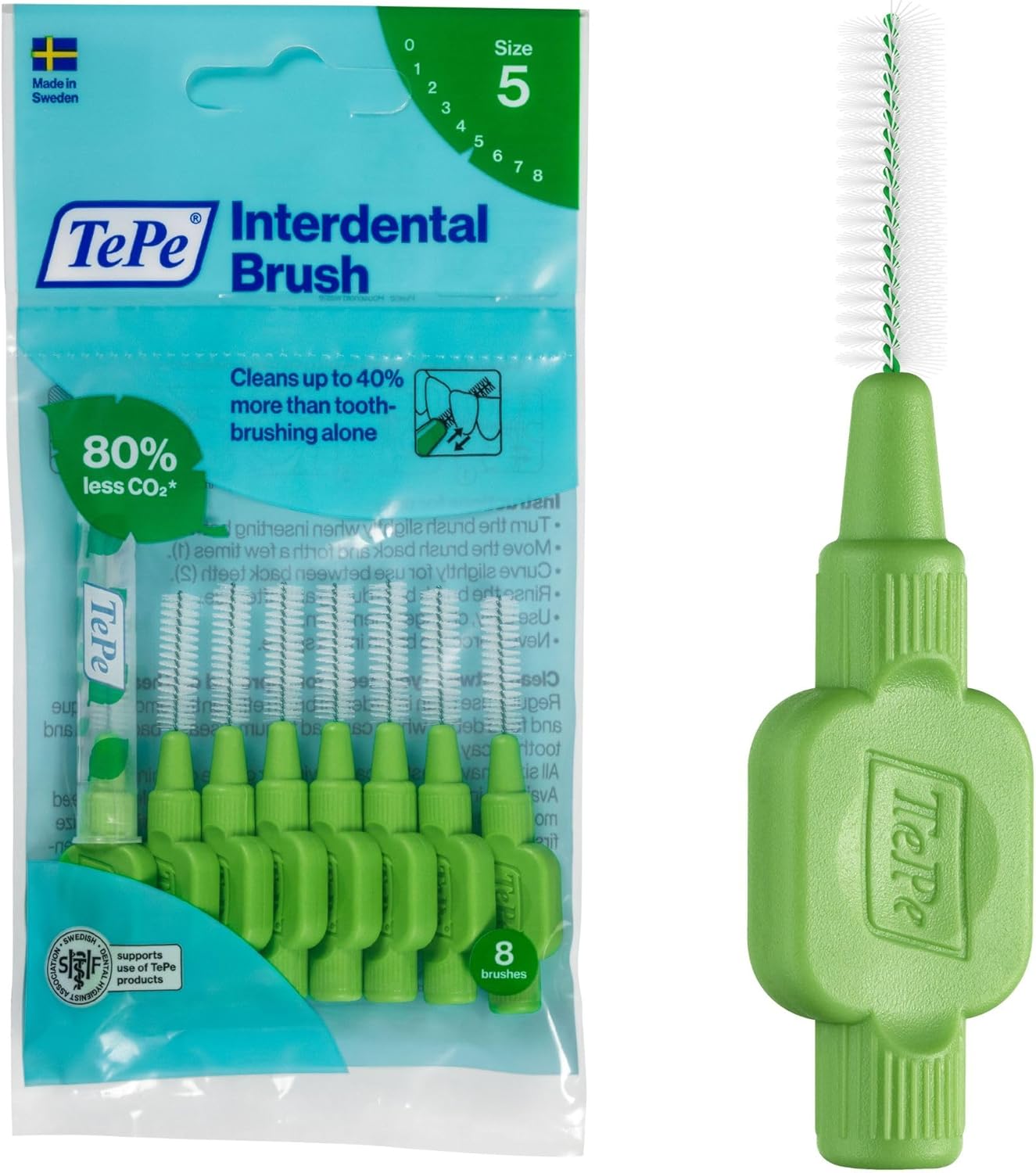 Tepe Interdental Brush Original Green 0.8Mm/Iso 5 For Efficient Plaque Removal And Oral Care