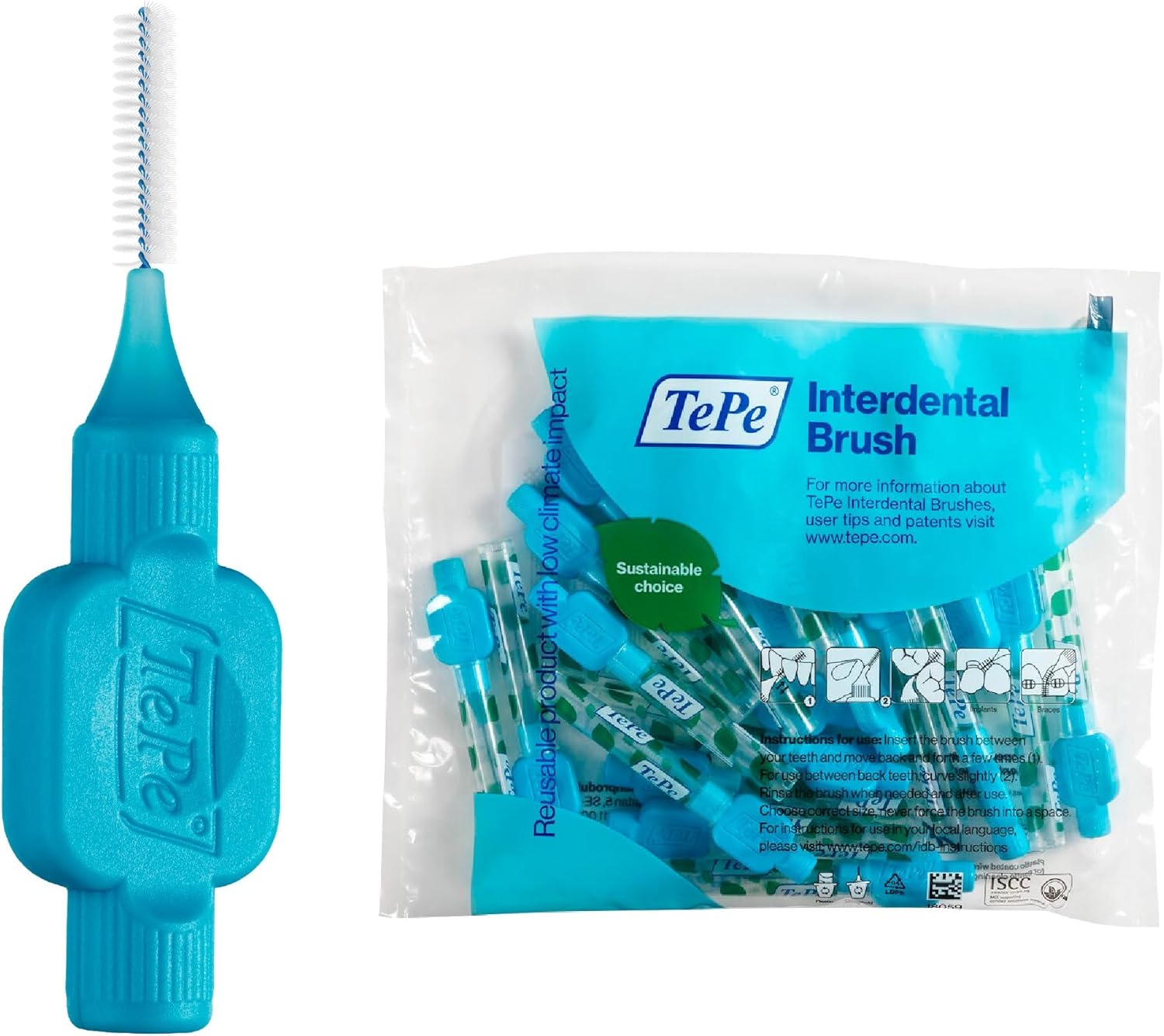 Tepe Interdental Brush Original, Blue, 0.6Mm/Iso 3, 20Pcs For Efficient Plaque Removal