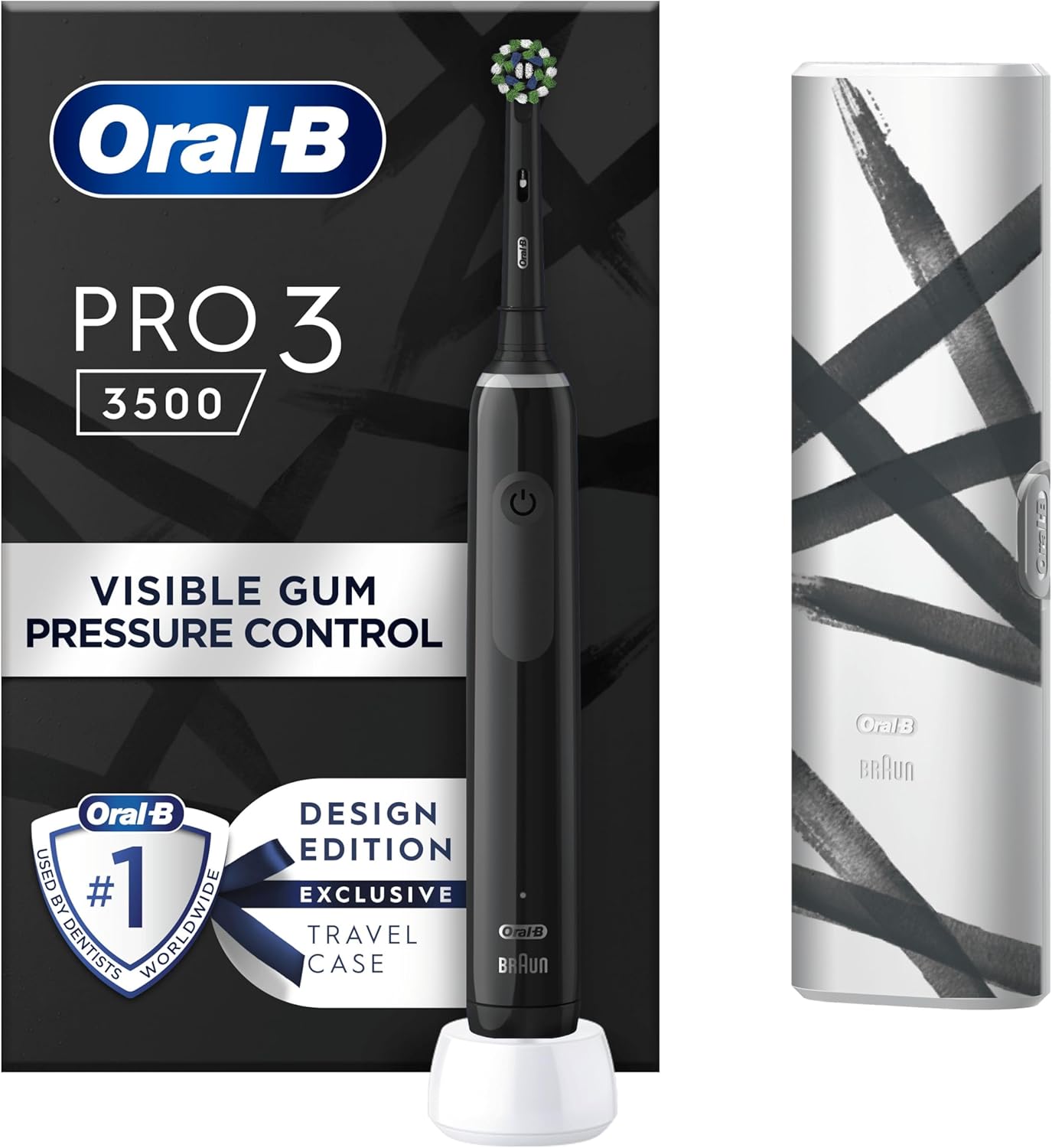 Oral-B Pro 3 Electric Toothbrush Adults - Black With Travel Case & 3 Cleaning Modes