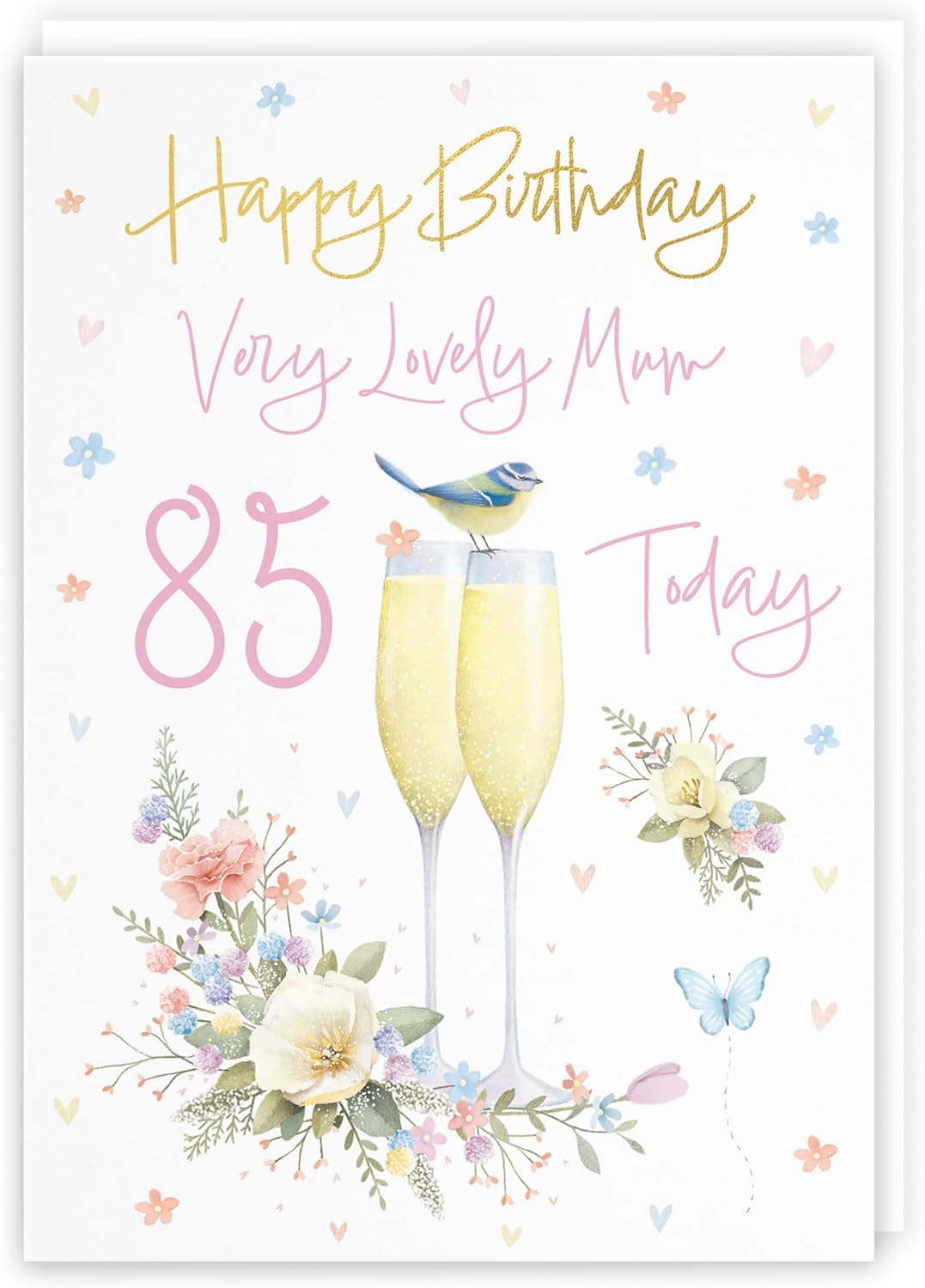 Hunts England 85Th Mum Birthday Card - Luxury Gold Foil Champagne Flutes Design