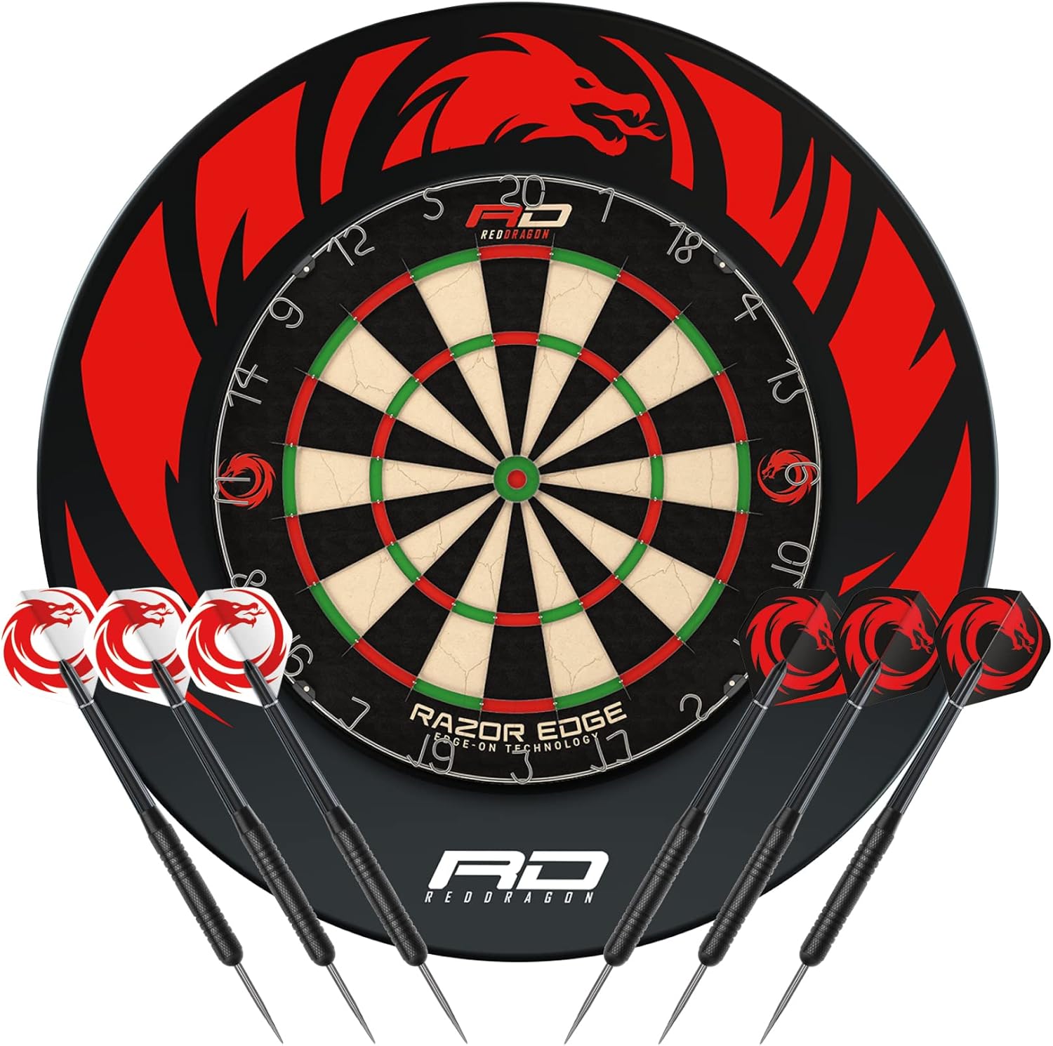 Red Dragon Razor Edge Tournament Standard Dartboard Set With 2X Steel Tip Darts