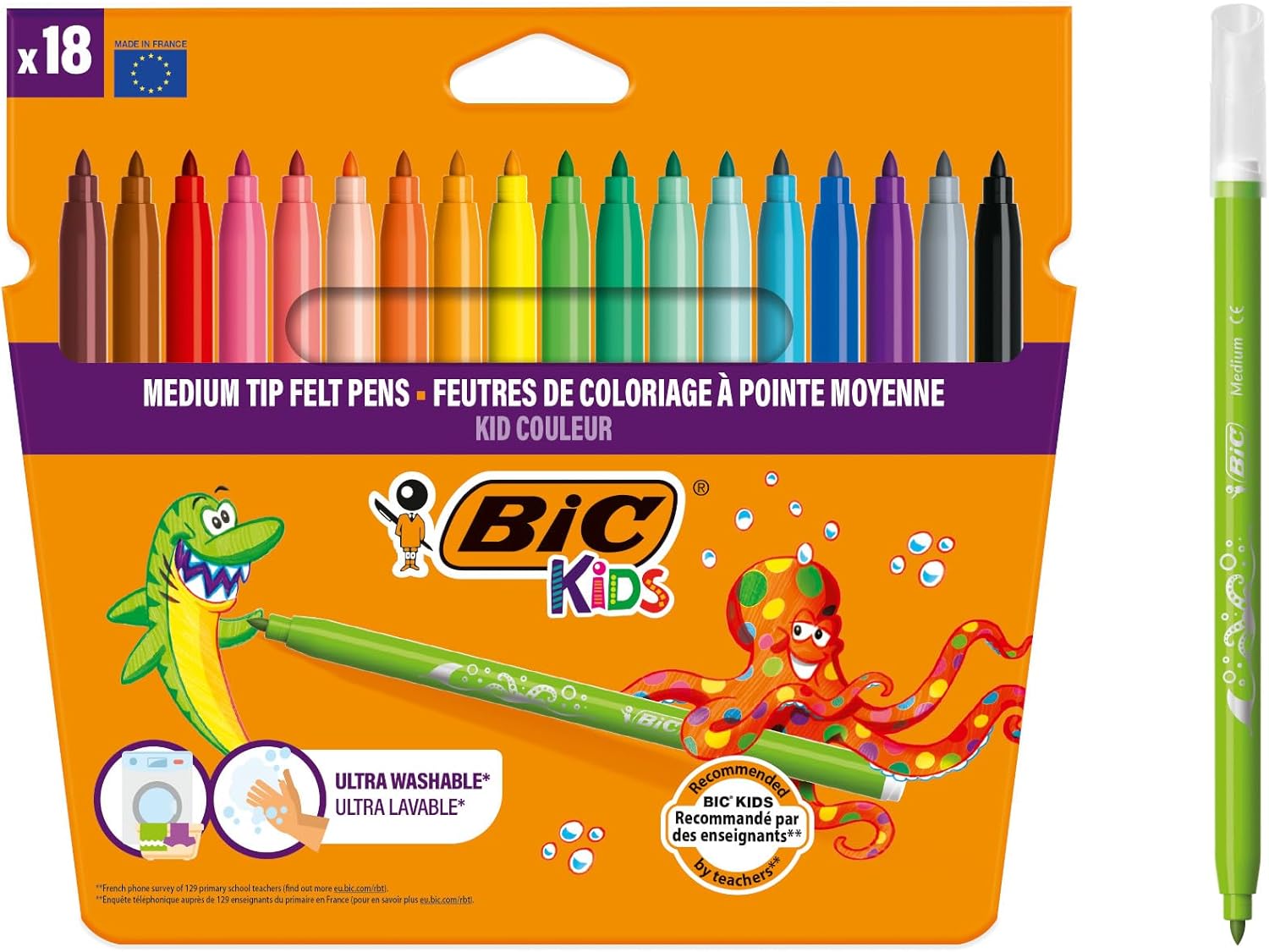 Bic Kids Kid Couleur Felt Tip Colouring Pens - 18 Assorted Colours