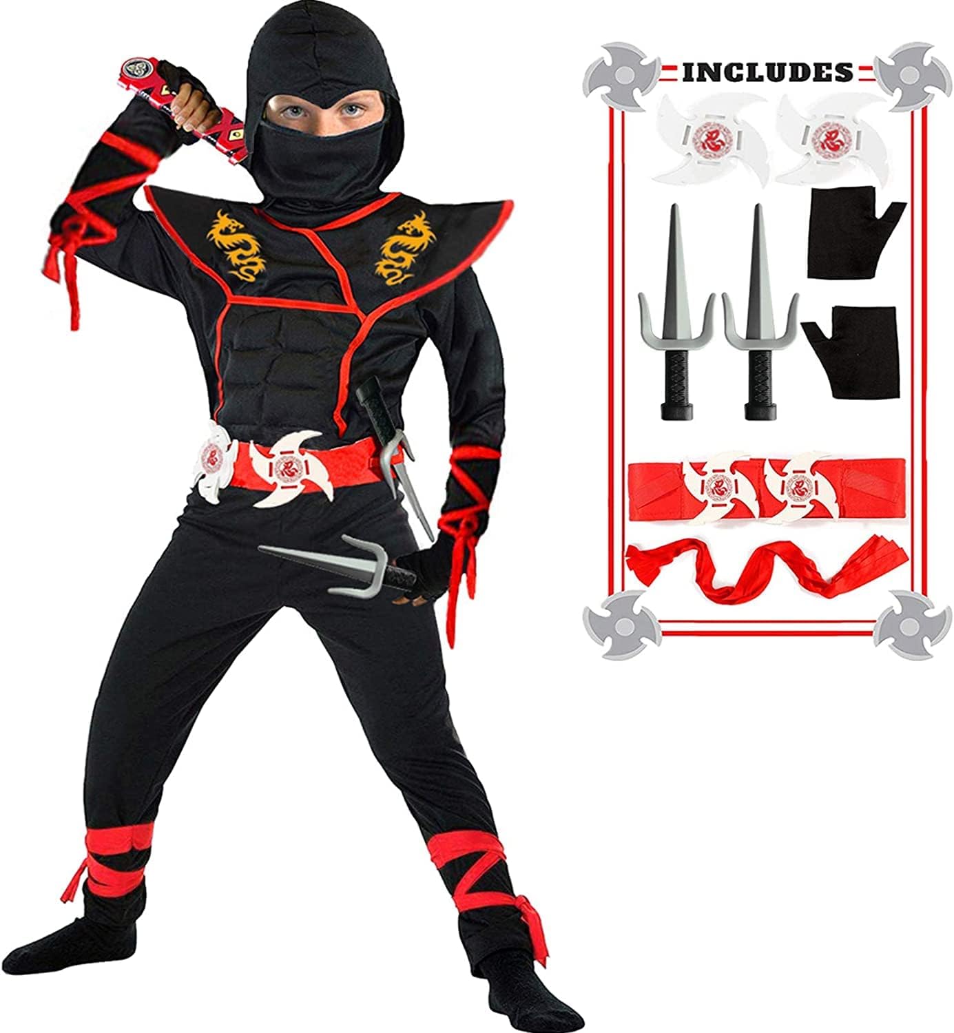 Satkull Ninja Costume Set For Kids - Dragon Ninja Muscle Costume