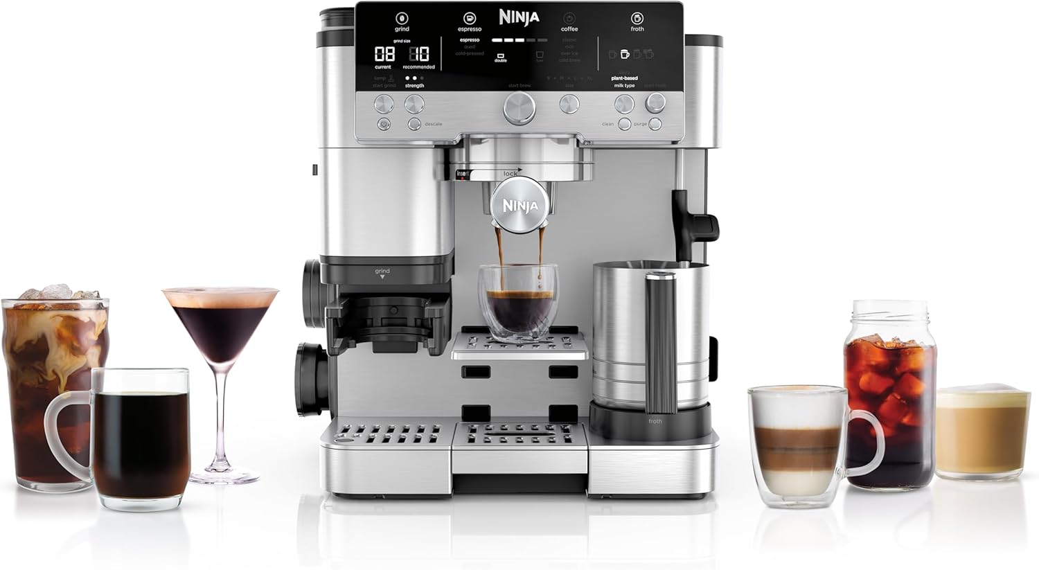 Ninja Luxe Premier Es601Uk 3-In-1 Coffee Machine With Built-In Grinder & Milk Frother