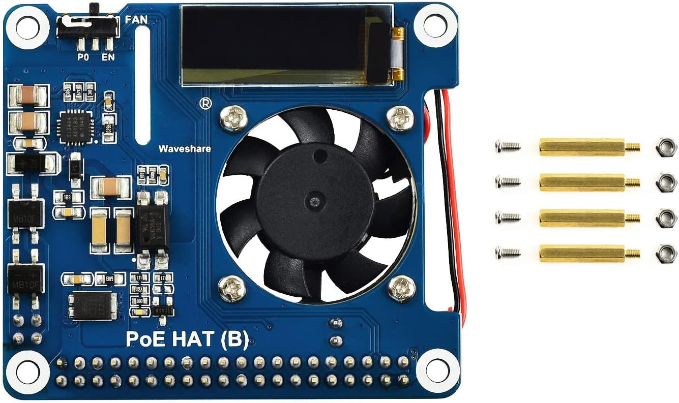 Waveshare Poe Hat (B) For Raspberry Pi 3B+/4B With Oled Display And Fan Control