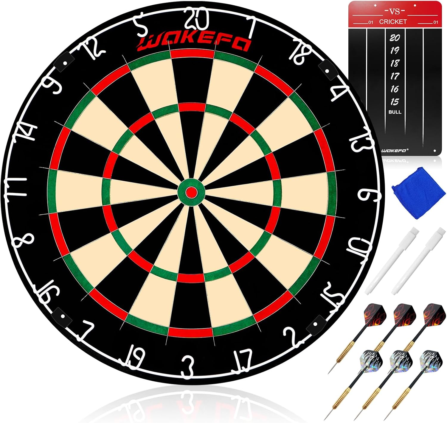 Wakefa Professional Dart Board Set - Regulation Size Bristle Dartboard With 6 Steel Tip Darts