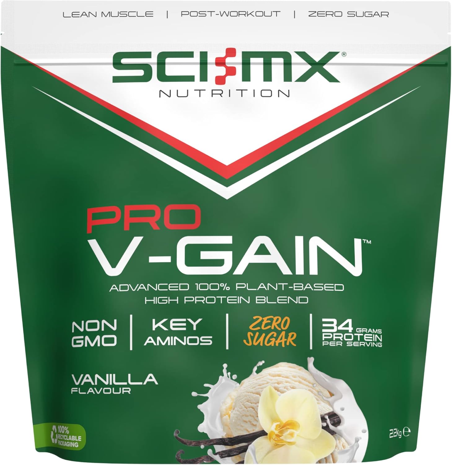 Sci-Mx Pro-V Gain Vegan Vanilla Protein Powder - 2.2Kg (49 Servings) Sugar-Free, Non-Gmo, Soy Protein Isolate With B12 & Magnesium