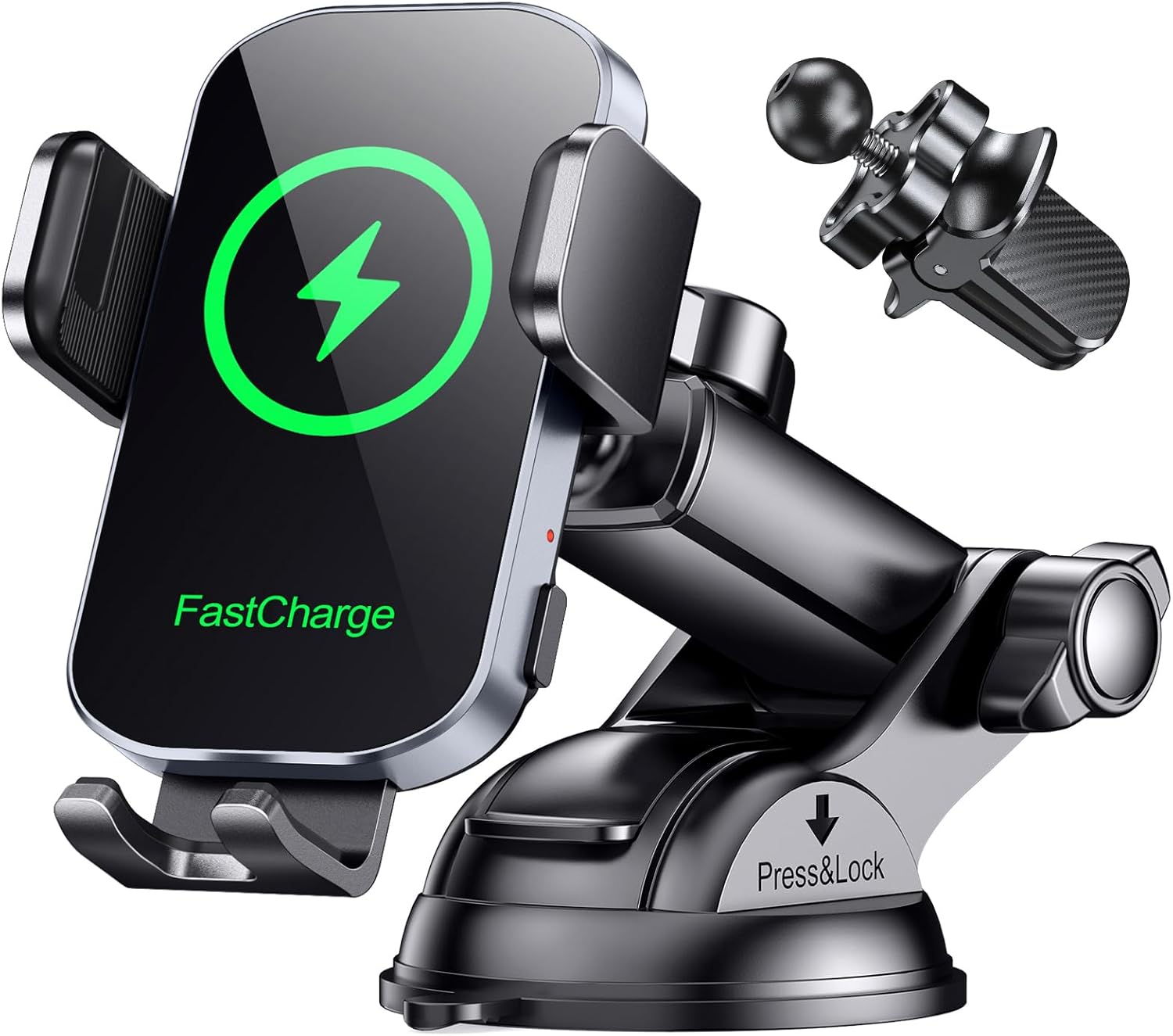 Glangeh Car Phone Holder Wireless Charger, 15W Fast Wireless Charging Mount For Dash & Windshield