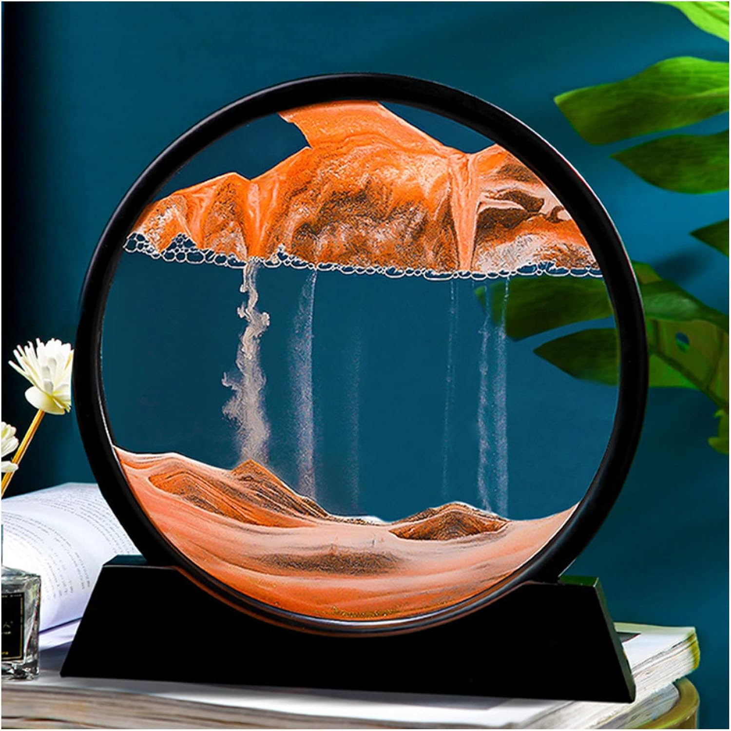 3D Moving Sand Art Picture, Round Glass Deep Sea Landscape Decorative Ornament