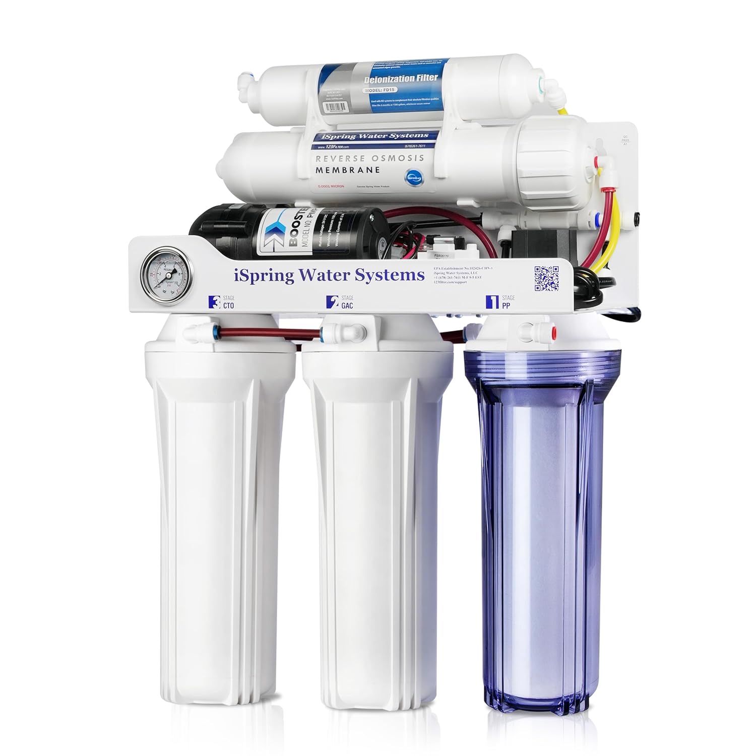 Ispring Rcc1Dp Tankless Ro/Di System With Pump, 5-Stage Water Filter For Aquarium & Laboratory Use