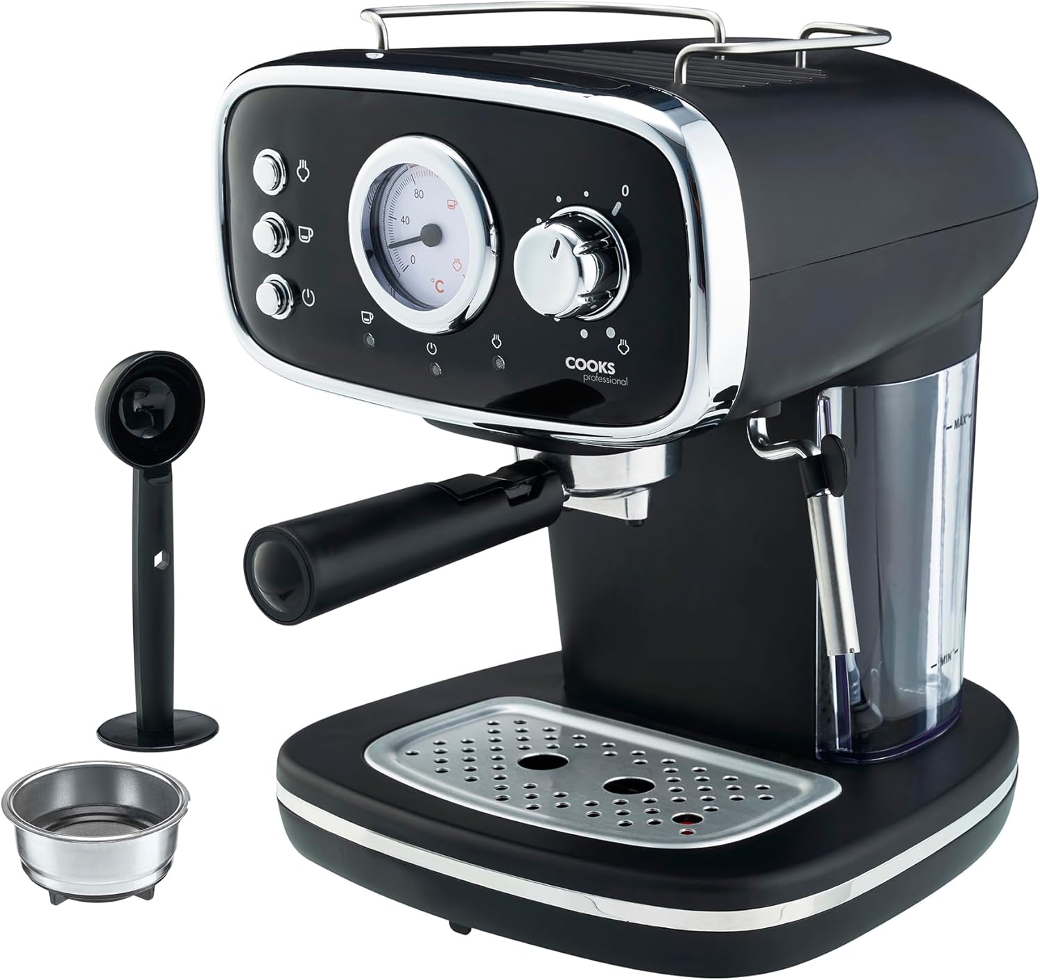 Cooks Professional 15 Bar Retro Coffee Espresso Machine | Black