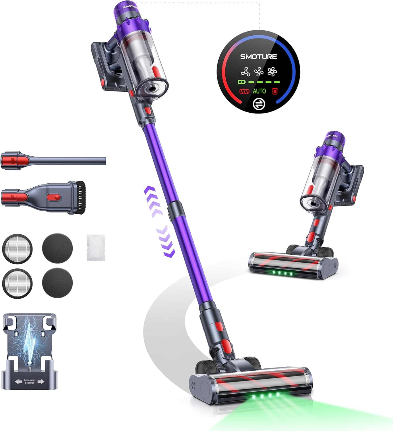 Smoture Cordless Vacuum Cleaner, 550W 45Kpa Stick Vacuum With Touch Screen And Up To 60 Mins Runtime
