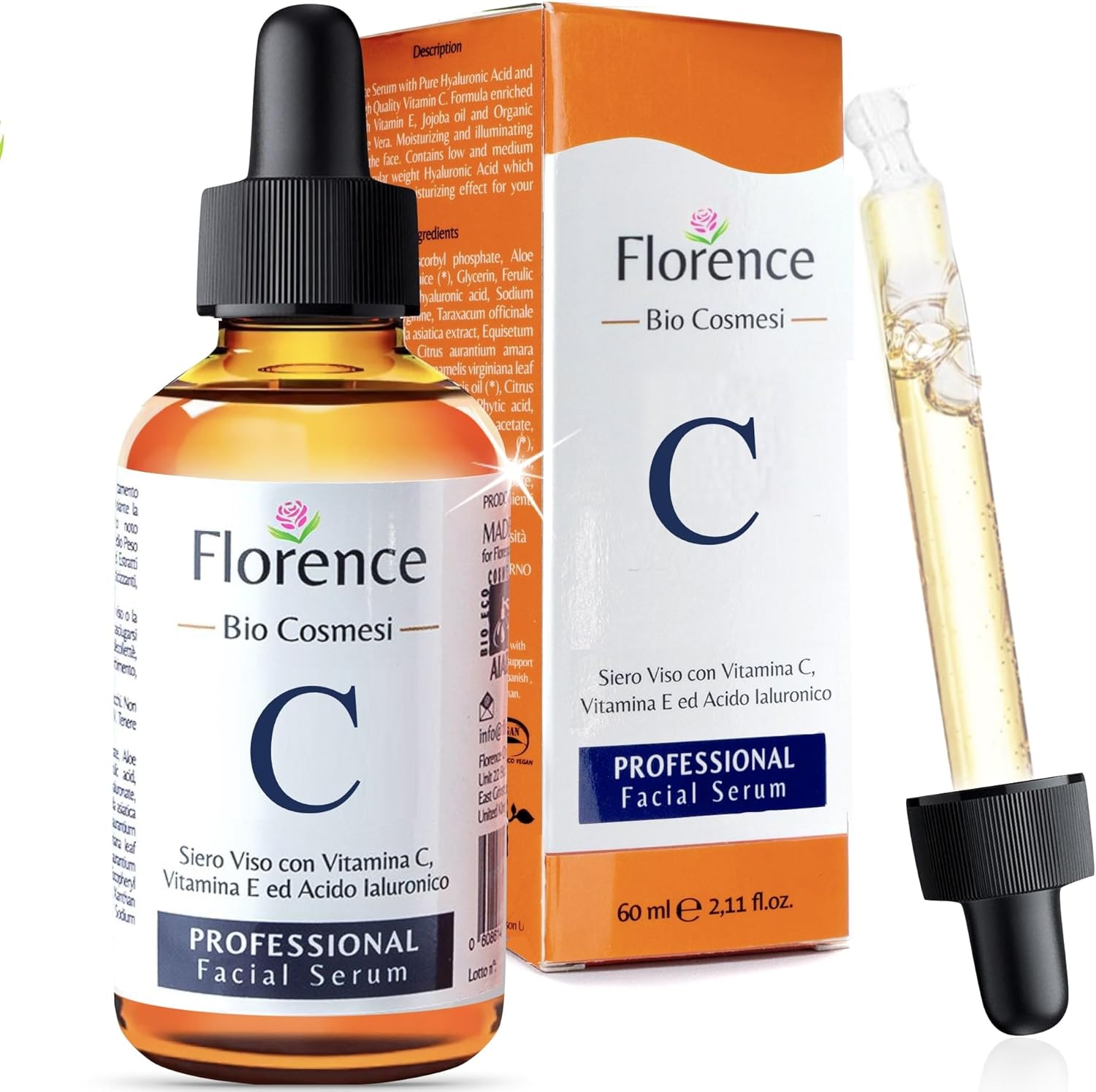 Florence Big 2.11Oz Organic Vitamin C Serum With Hyaluronic Acid & Niacinamide For Face