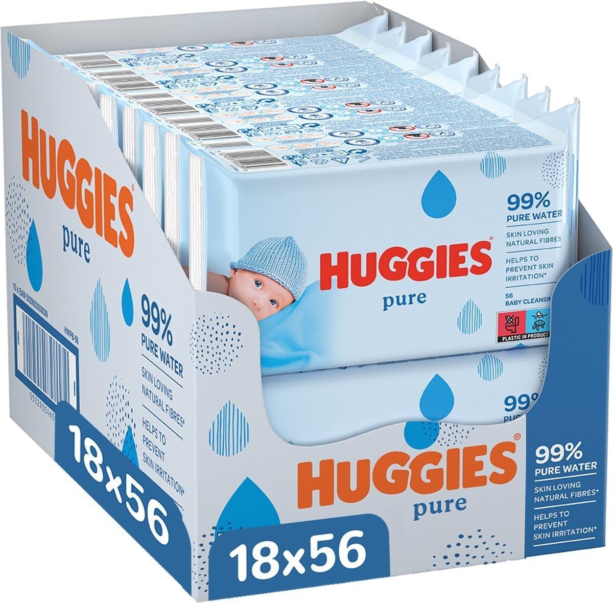 Huggies Pure Baby Wipes, 18 Packs, Fragrance-Free & Hypoallergenic
