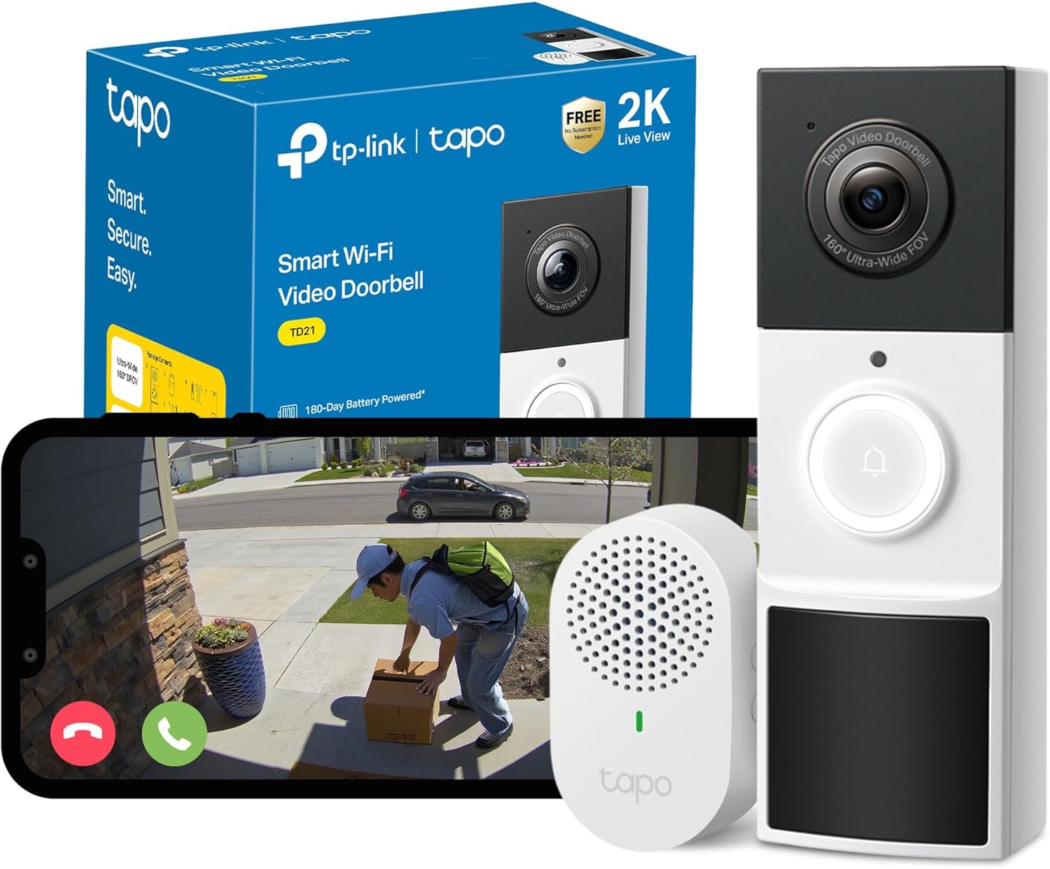 Tapo Td21 2K Wireless Video Doorbell Camera With Night Vision And 160° View
