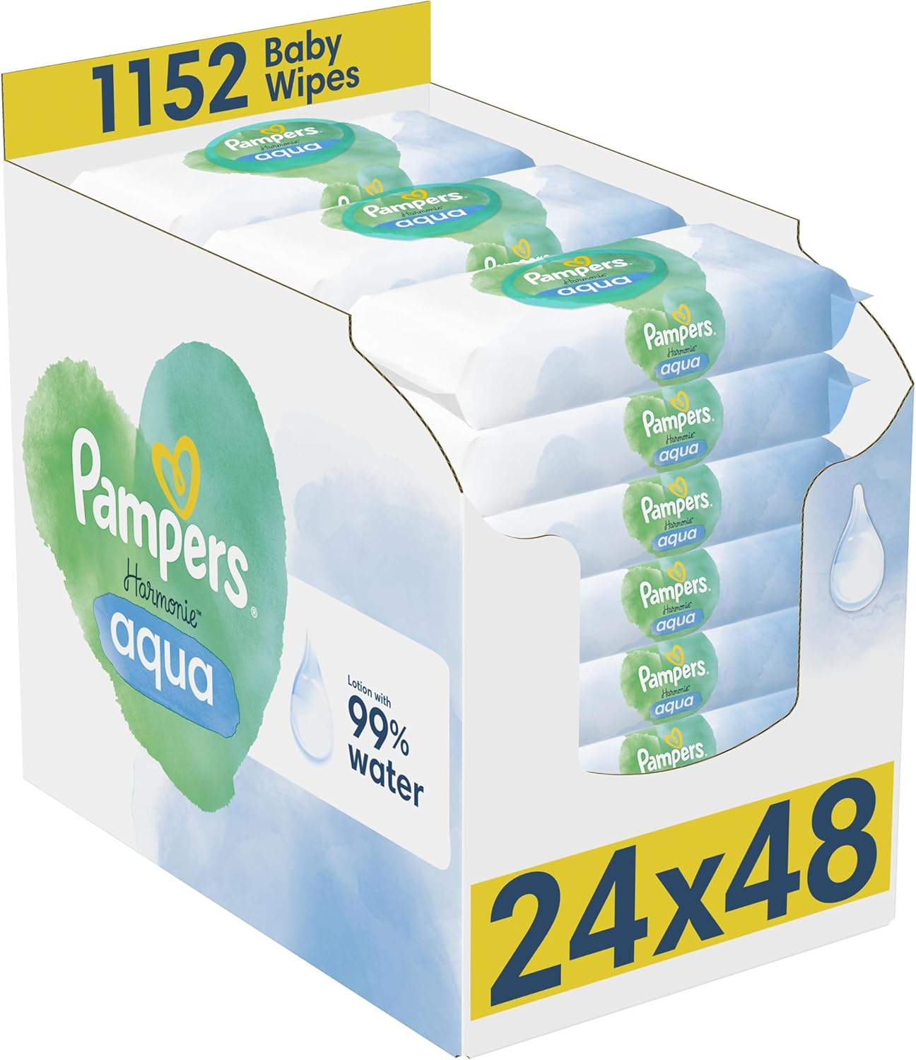 Pampers Harmonie Aqua Baby Wipes 24 Packs Of 48 Wipes