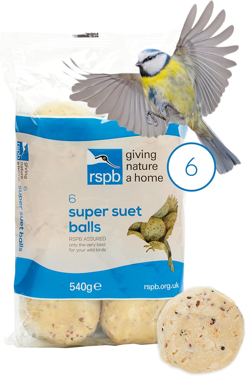 Rspb Fat Balls For Wild Birds - High Energy Suet Balls Made In Uk (Pack Of 6)