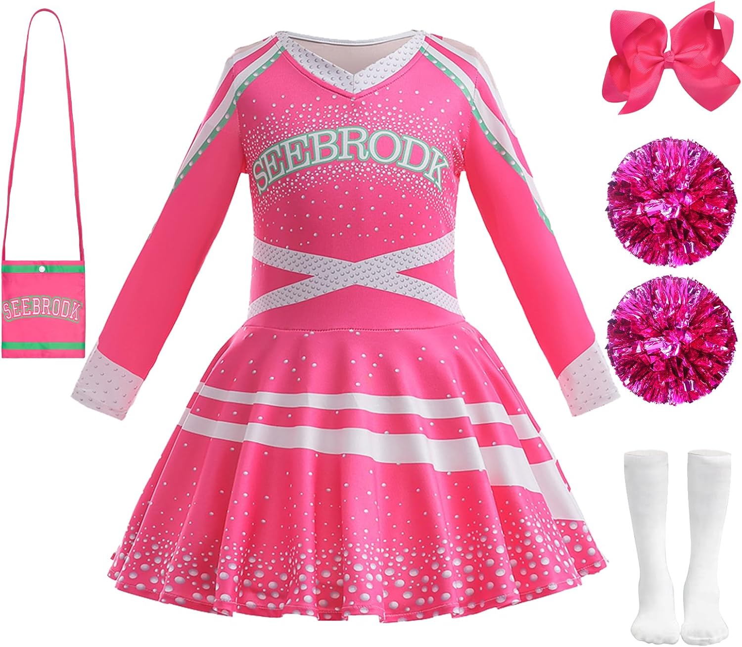 Keaiyouhuo Girls Cheerleader Costume Dress With Pompoms And Socks